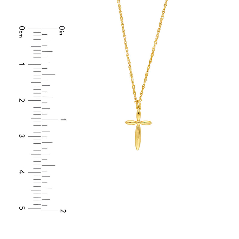 14K Yellow Gold Puffy Cross Pendant Necklace