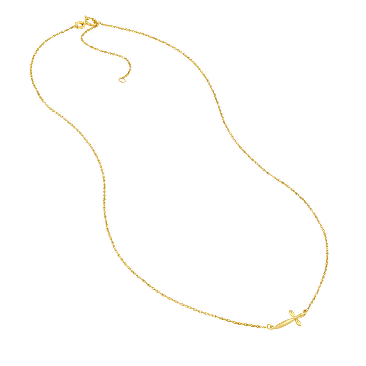 14K Yellow Gold Puffy East West Cross Pendant Necklace
