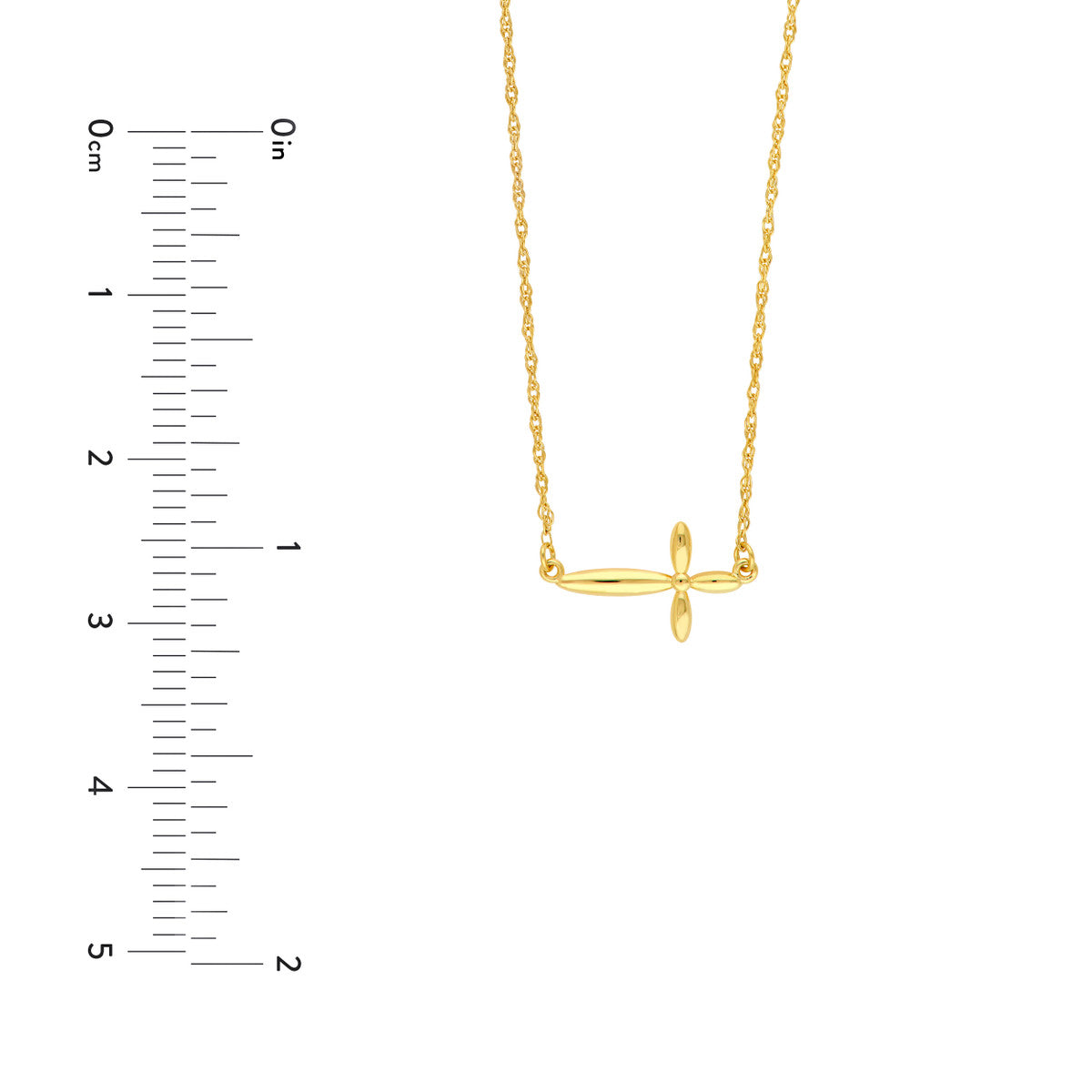 14K Yellow Gold Puffy East West Cross Pendant Necklace