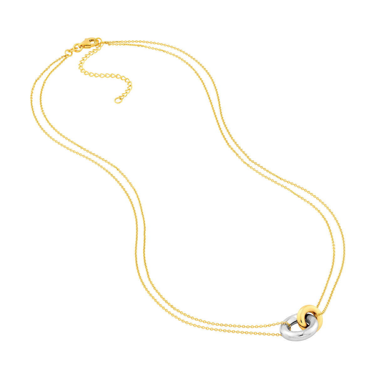 14K Two Tone Gold Double Chain Interlocking Circle Necklace