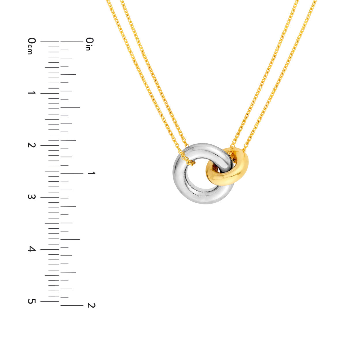 14K Two Tone Gold Double Chain Interlocking Circle Necklace