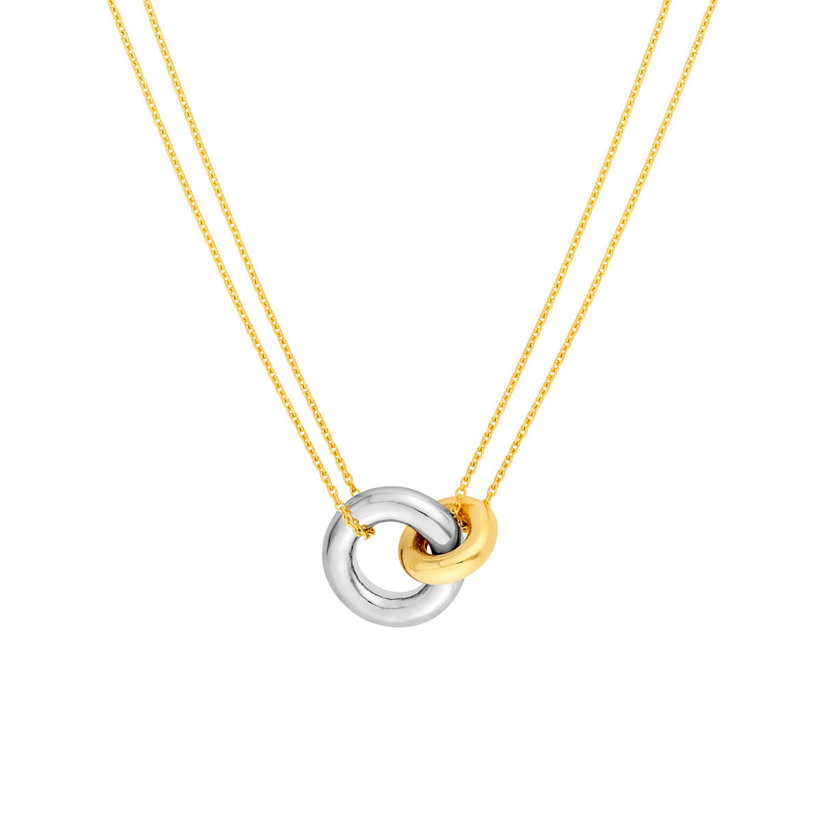 14K Two Tone Gold Double Chain Interlocking Circle Necklace