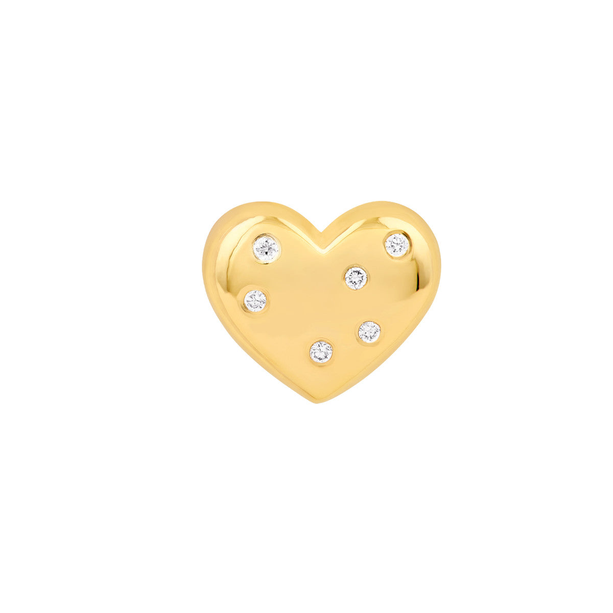 14K Yellow Gold 1/20tcw Diamond Puffy Heart Stud Earrings