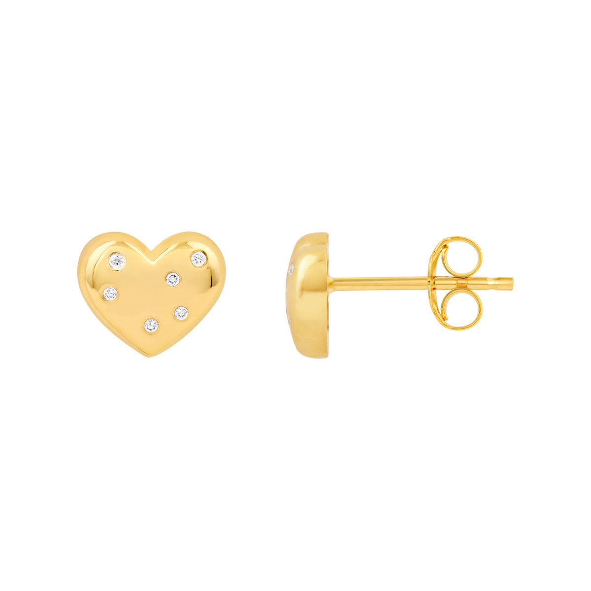 14K Yellow Gold 1/20tcw Diamond Puffy Heart Stud Earrings