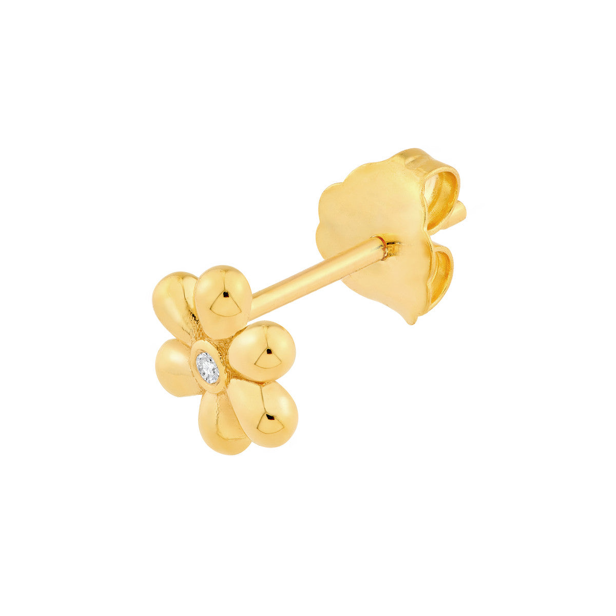 14K Yellow Gold Diamond Flower Stud Earrings