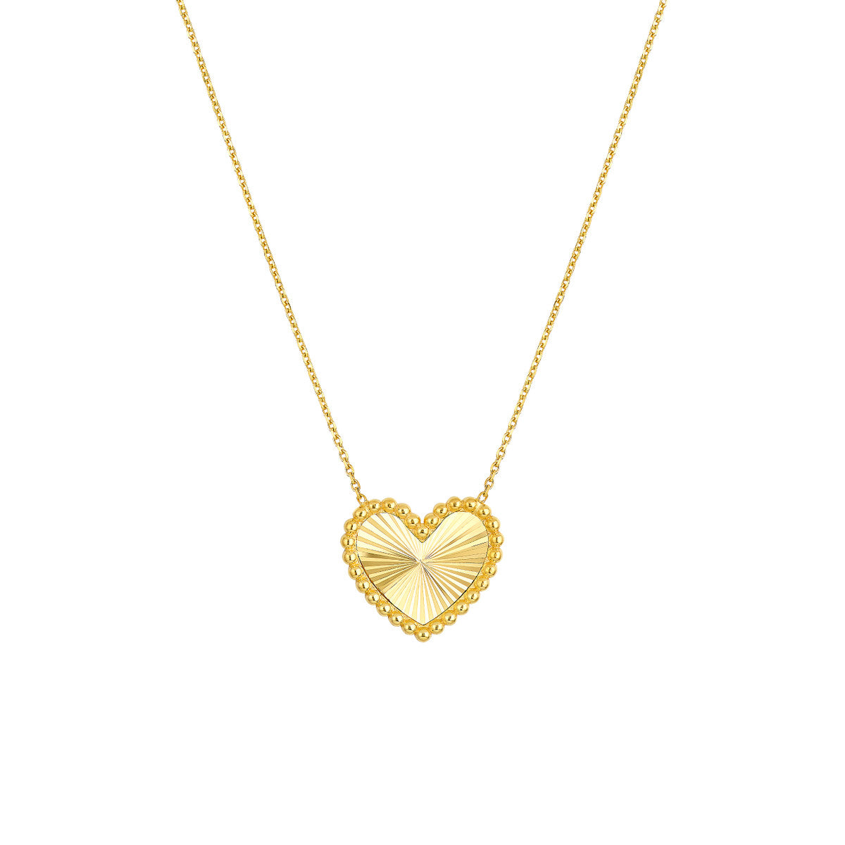 14K Yellow Gold Beaded Border Radiant Heart Necklace Birmingham Jewelry Necklace Birmingham Jewelry 