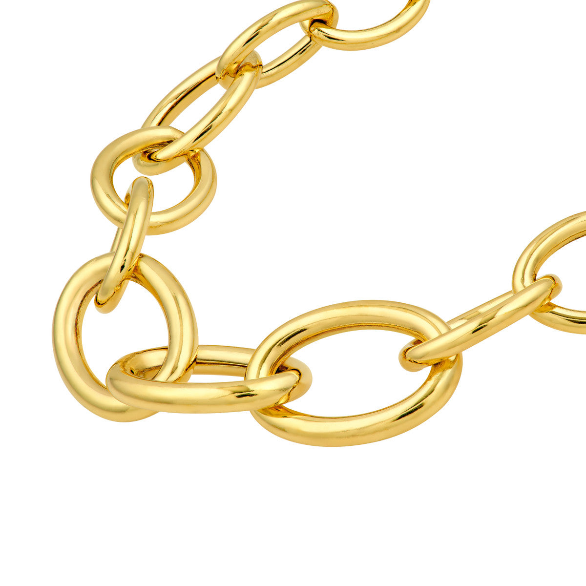 14K Yellow Gold Hollow Graduated Oval Link Necklace
