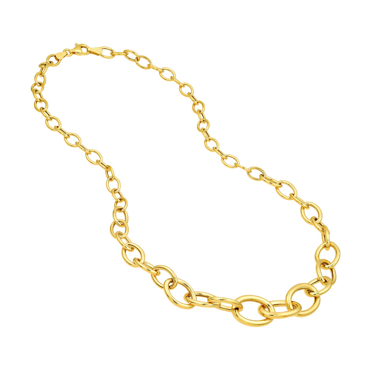 14K Yellow Gold Hollow Graduated Oval Link Necklace