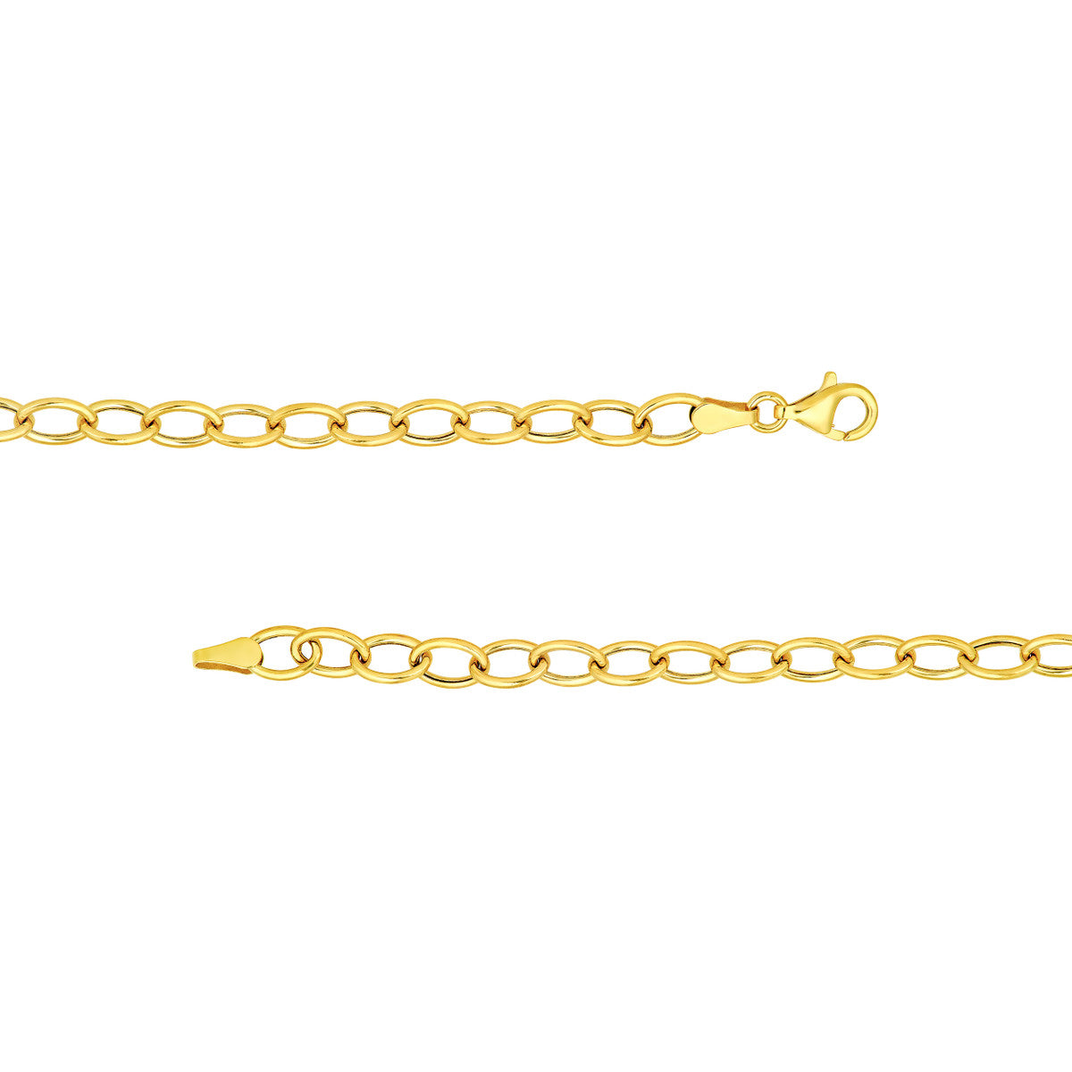 14K Yellow Gold Hollow Graduated Oval Link Necklace