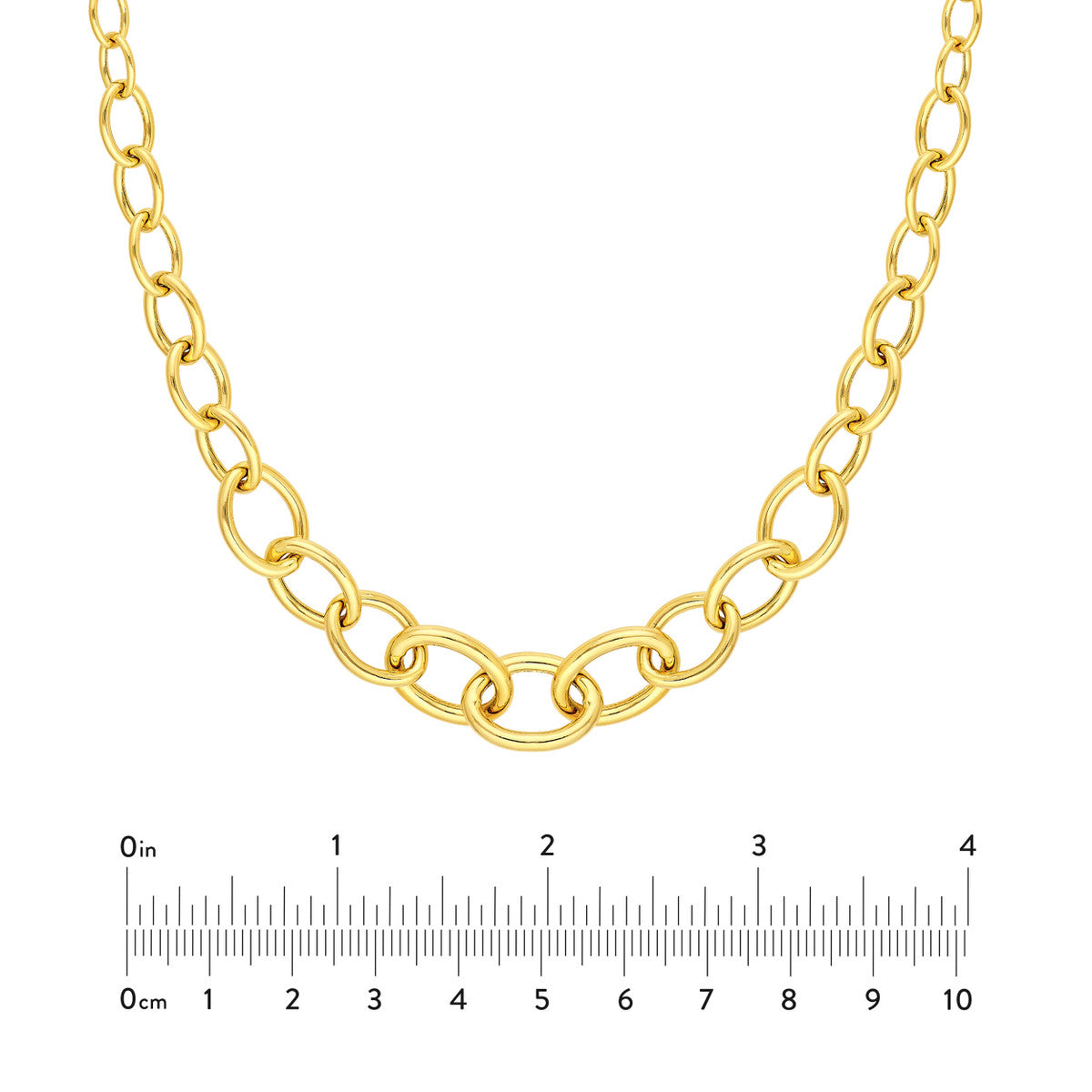 14K Yellow Gold Hollow Graduated Oval Link Necklace