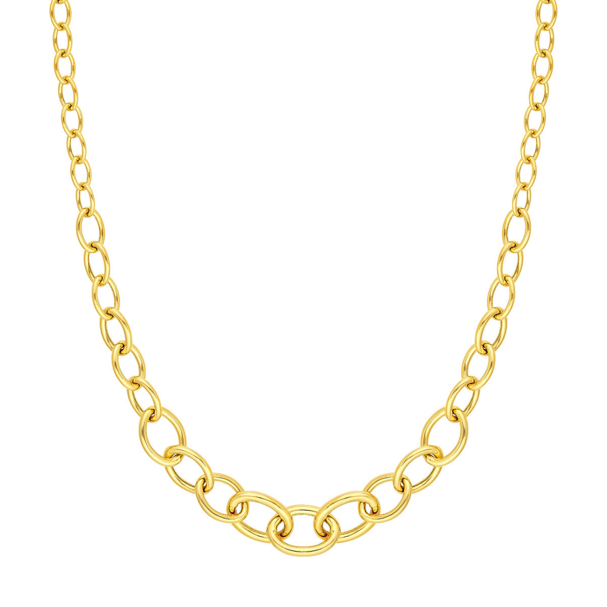 14K Yellow Gold Hollow Graduated Oval Link Necklace