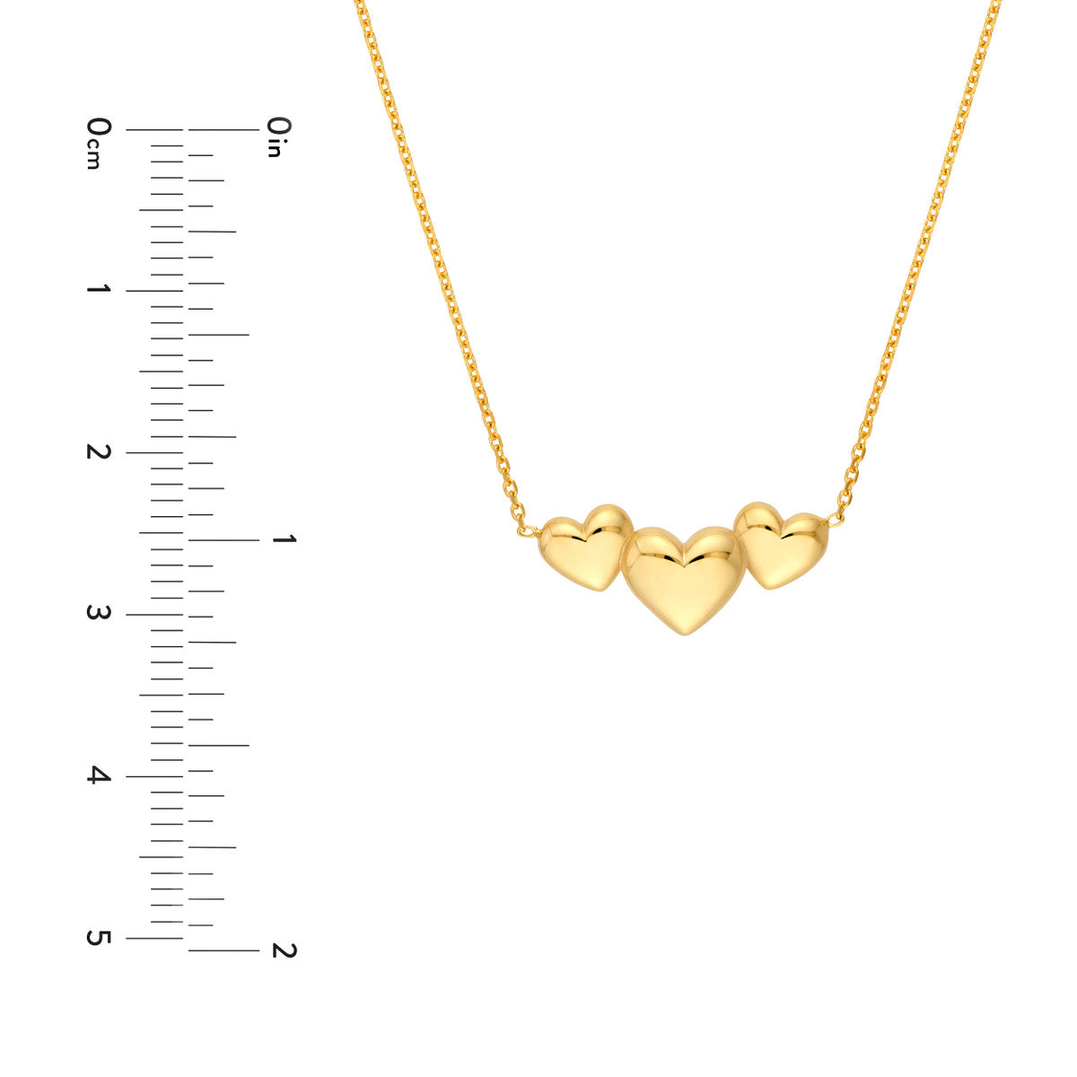 14K Yellow Gold Grouped 3 Hearts Cable Necklace
