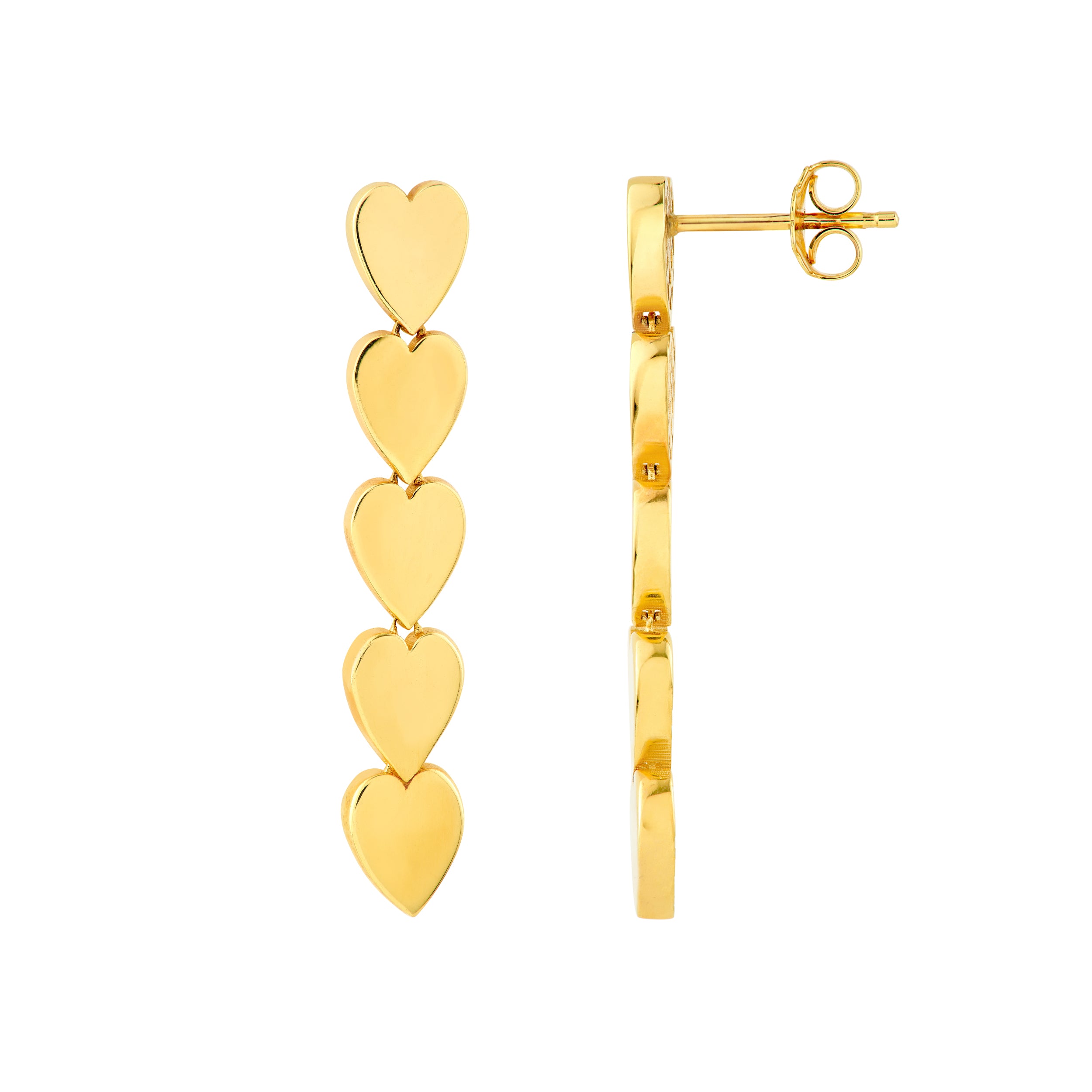 14K Yellow Gold Dangle Closed Heart Chain Earrings Birmingham Jewelry Earrings Birmingham Jewelry 