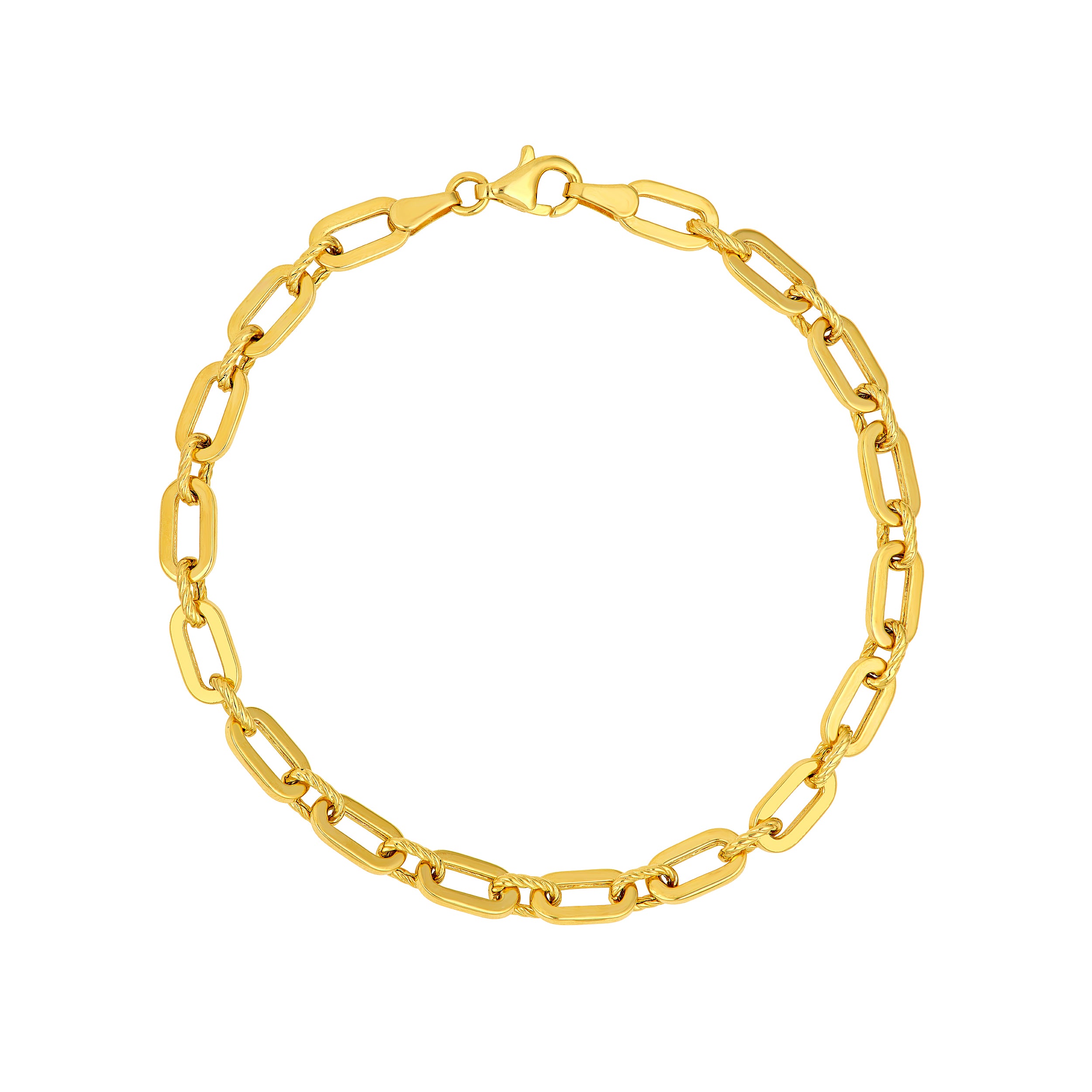 14K Yellow Gold 1+1 Twist & Polished Link Chain Birmingham Jewelry Bracelet Birmingham Jewelry 