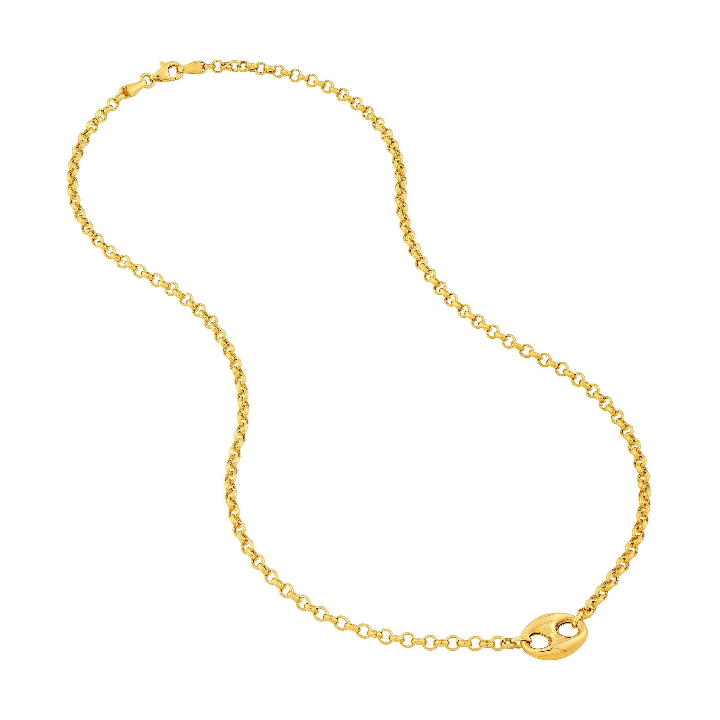 14K Yellow Gold Rolo Puff Mariner Link Necklace Birmingham Jewelry Necklace Birmingham Jewelry 