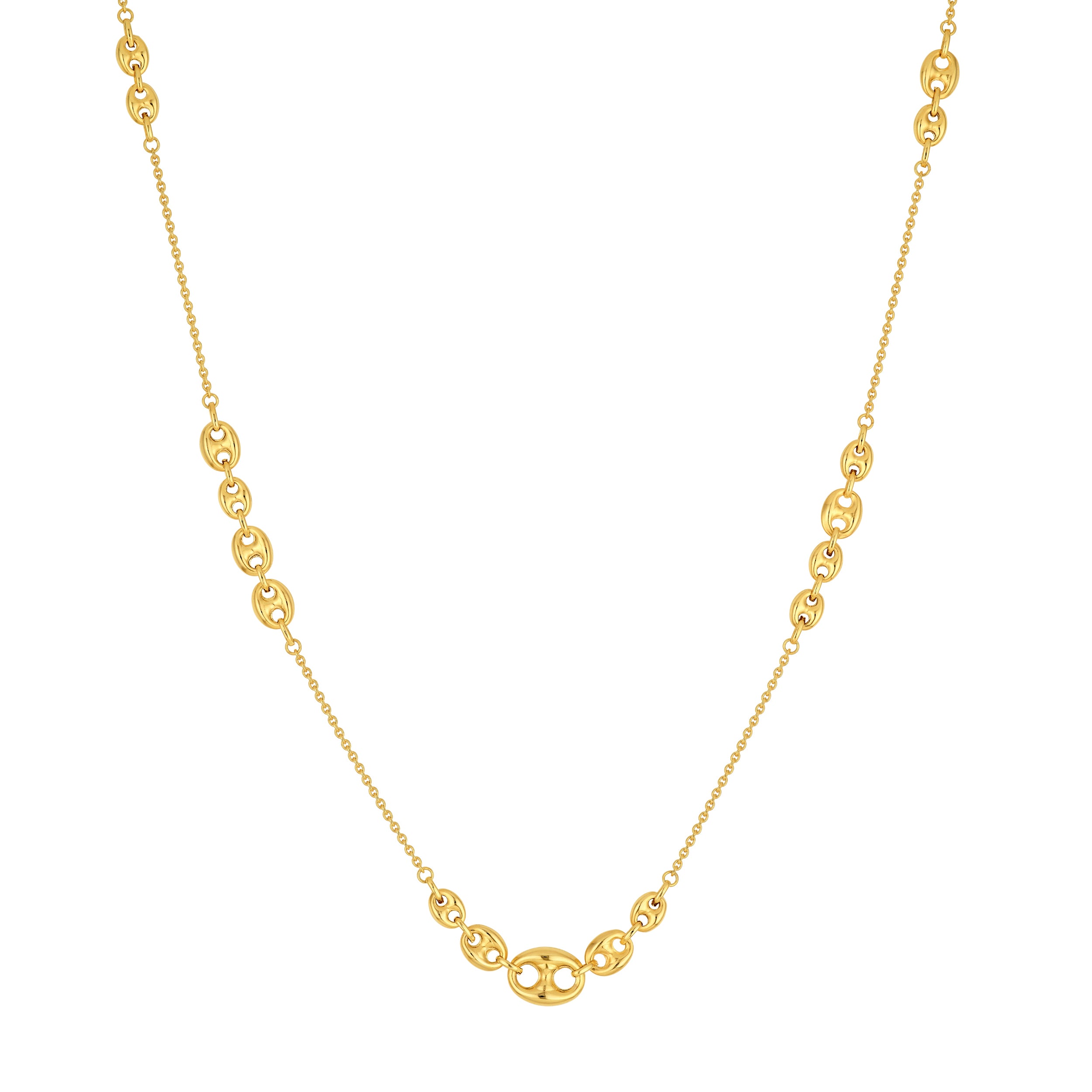 14K Yellow Gold Graduated Puff Mariner Station Necklace Birmingham Jewelry Necklace Birmingham Jewelry 