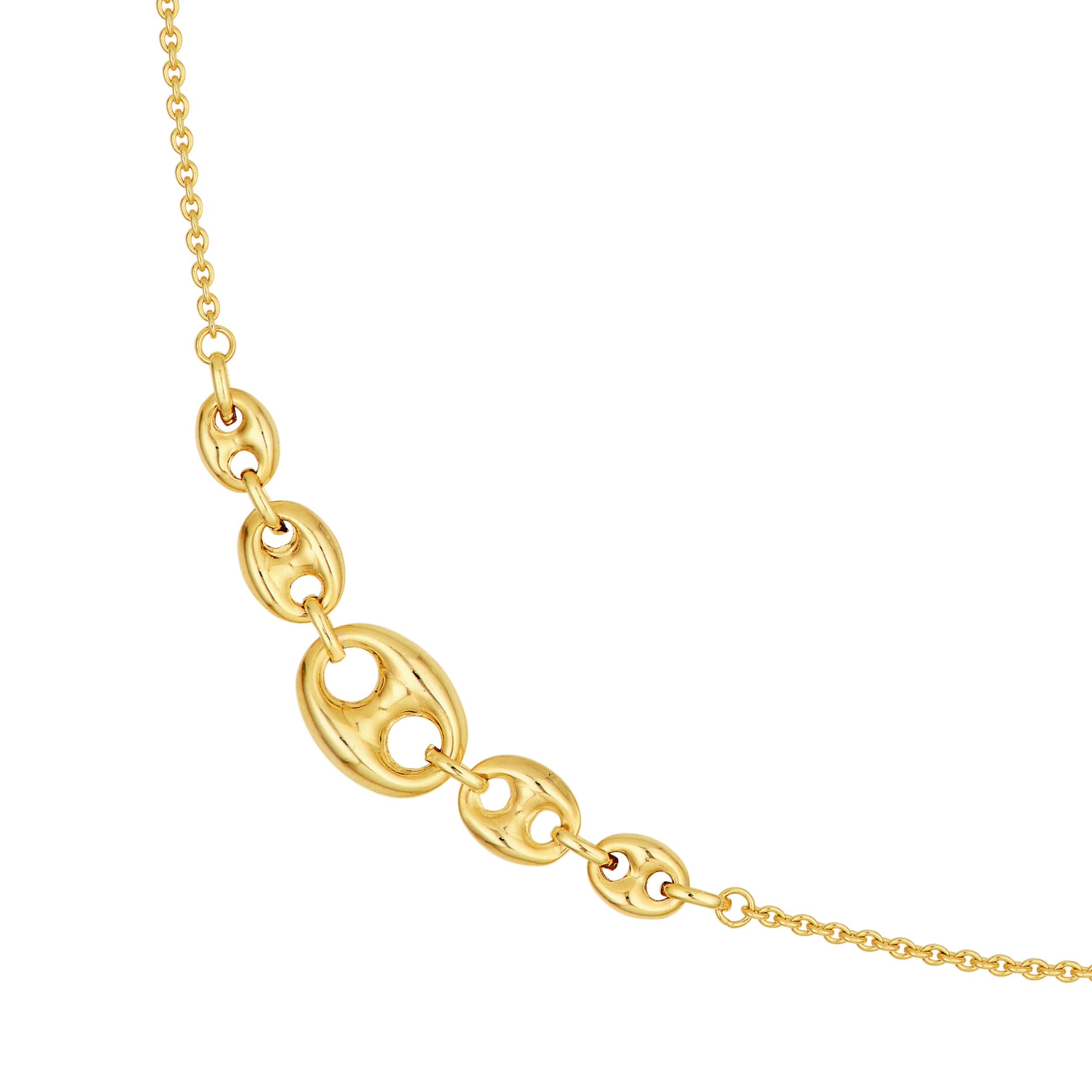14K Yellow Gold Graduated Puff Mariner Station Necklace Birmingham Jewelry Necklace Birmingham Jewelry 