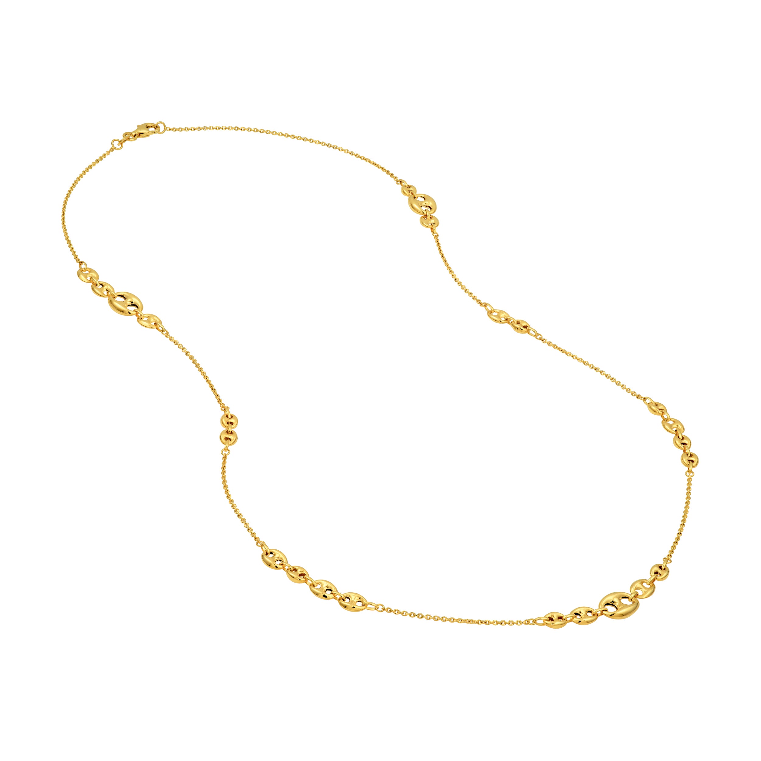 14K Yellow Gold Graduated Puff Mariner Station Necklace Birmingham Jewelry Necklace Birmingham Jewelry 