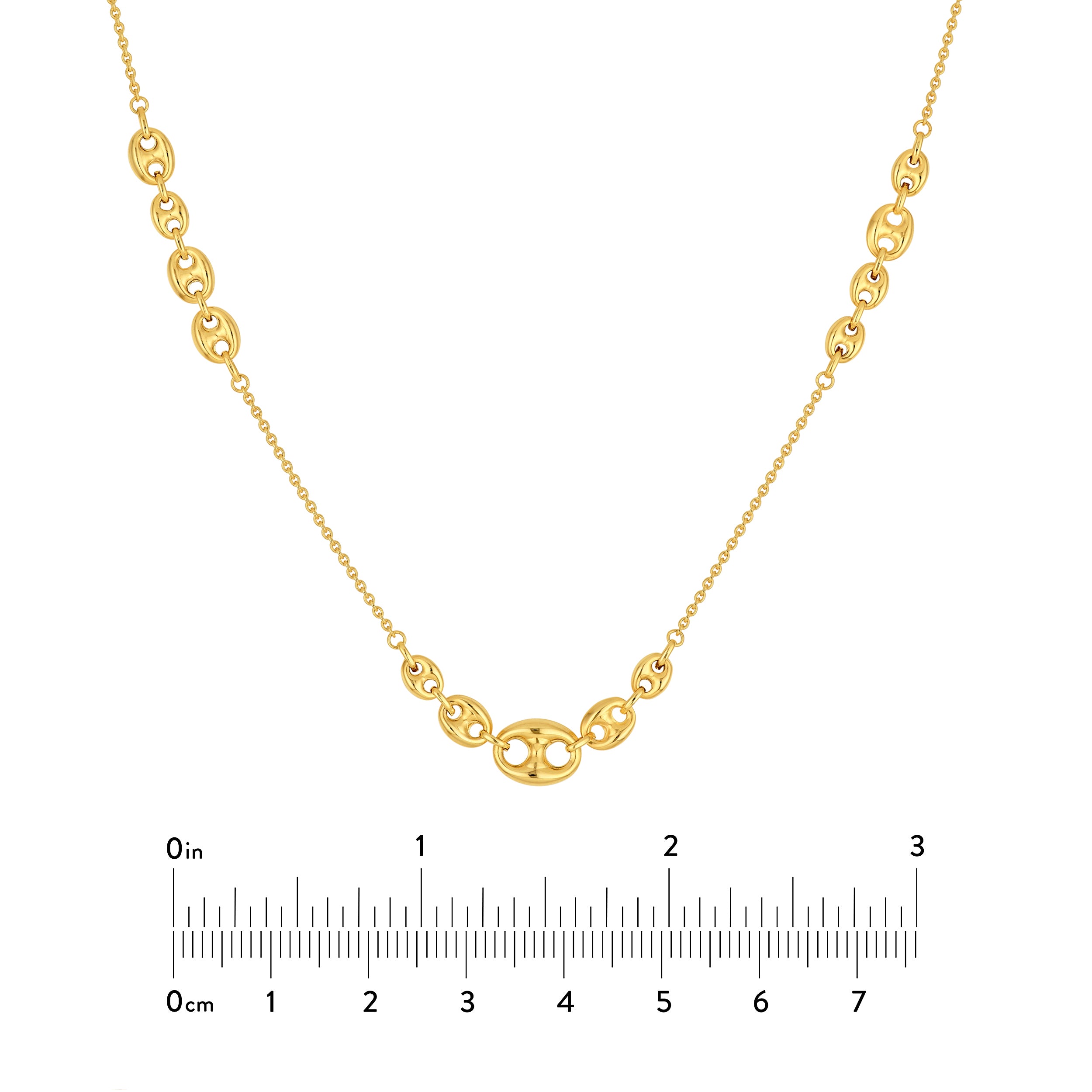 14K Yellow Gold Graduated Puff Mariner Station Necklace Birmingham Jewelry Necklace Birmingham Jewelry 