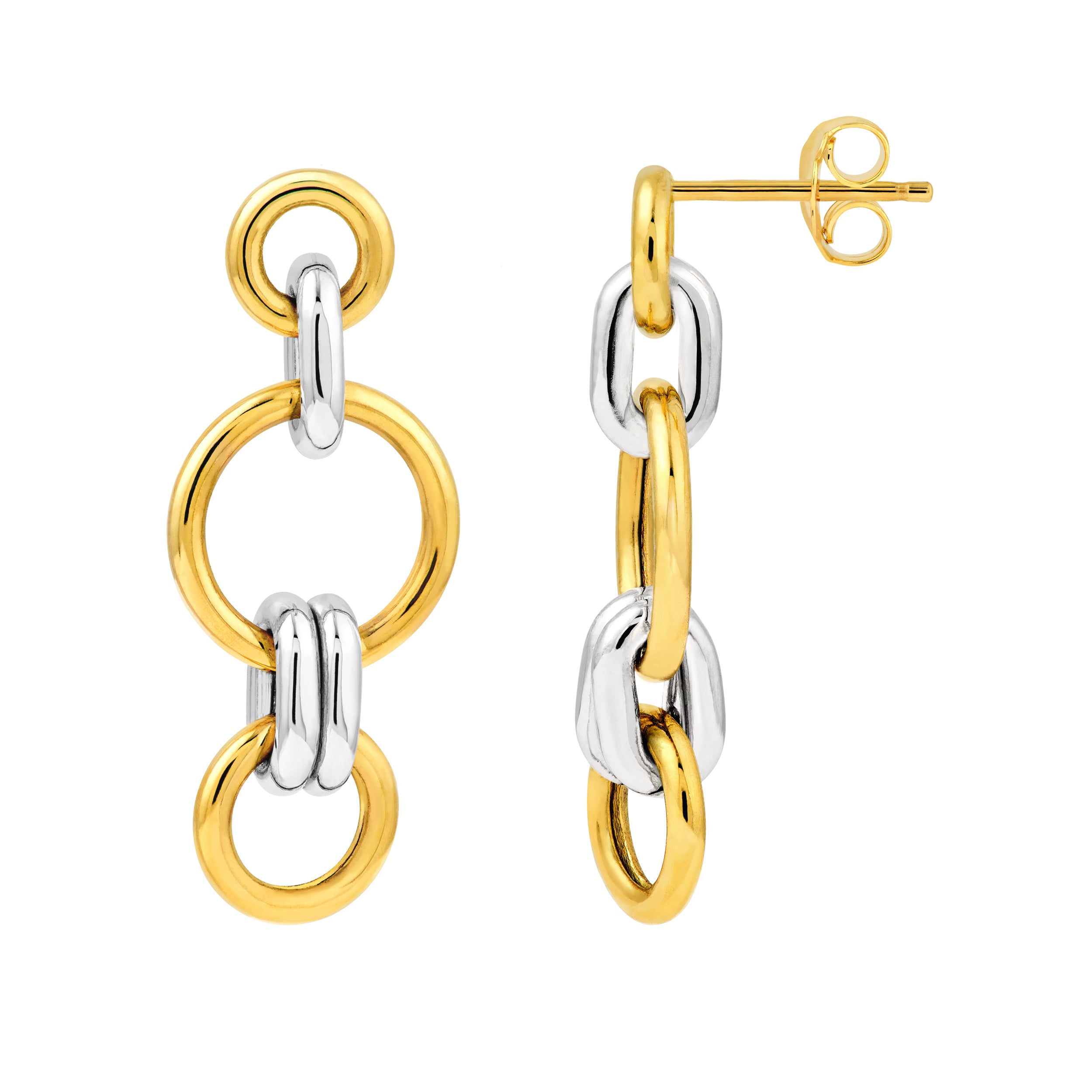 14K Two-Tone Gold Round Link Earrings Birmingham Jewelry Earrings Birmingham Jewelry 