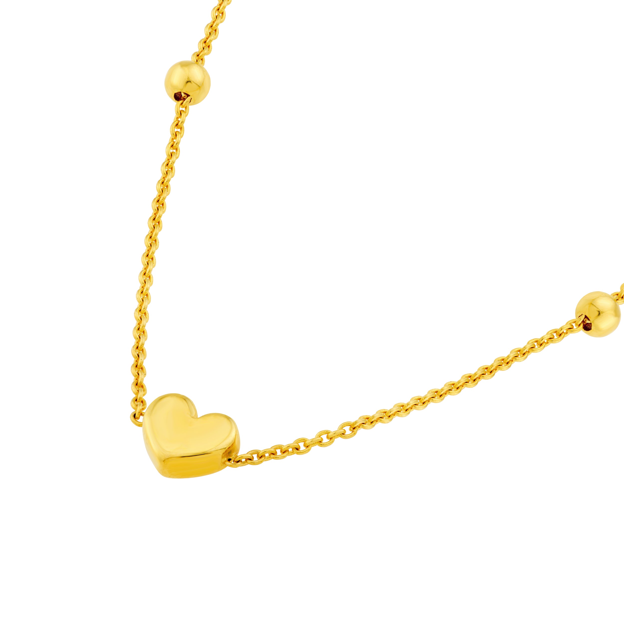 14K Yellow Gold Heart and Bead Station Necklace Birmingham Jewelry Necklace Birmingham Jewelry 
