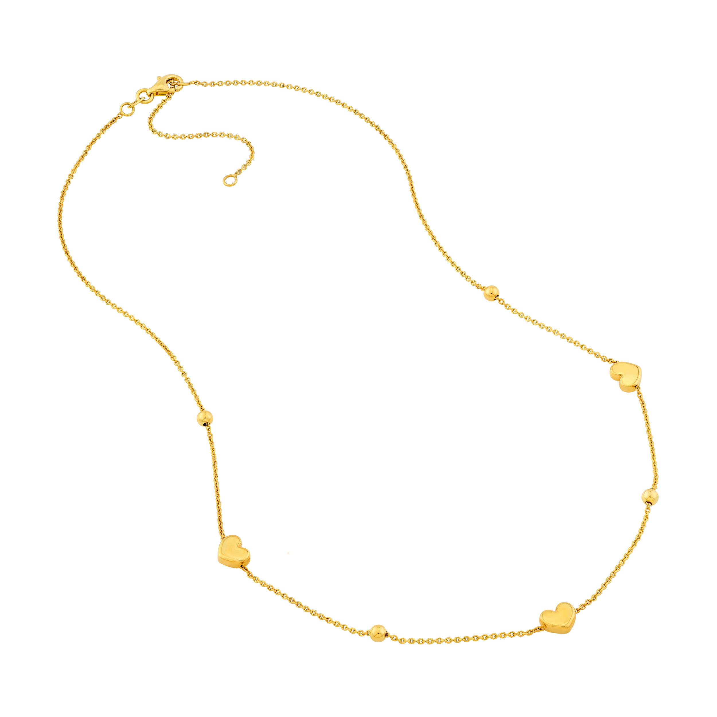 14K Yellow Gold Heart and Bead Station Necklace Birmingham Jewelry Necklace Birmingham Jewelry 