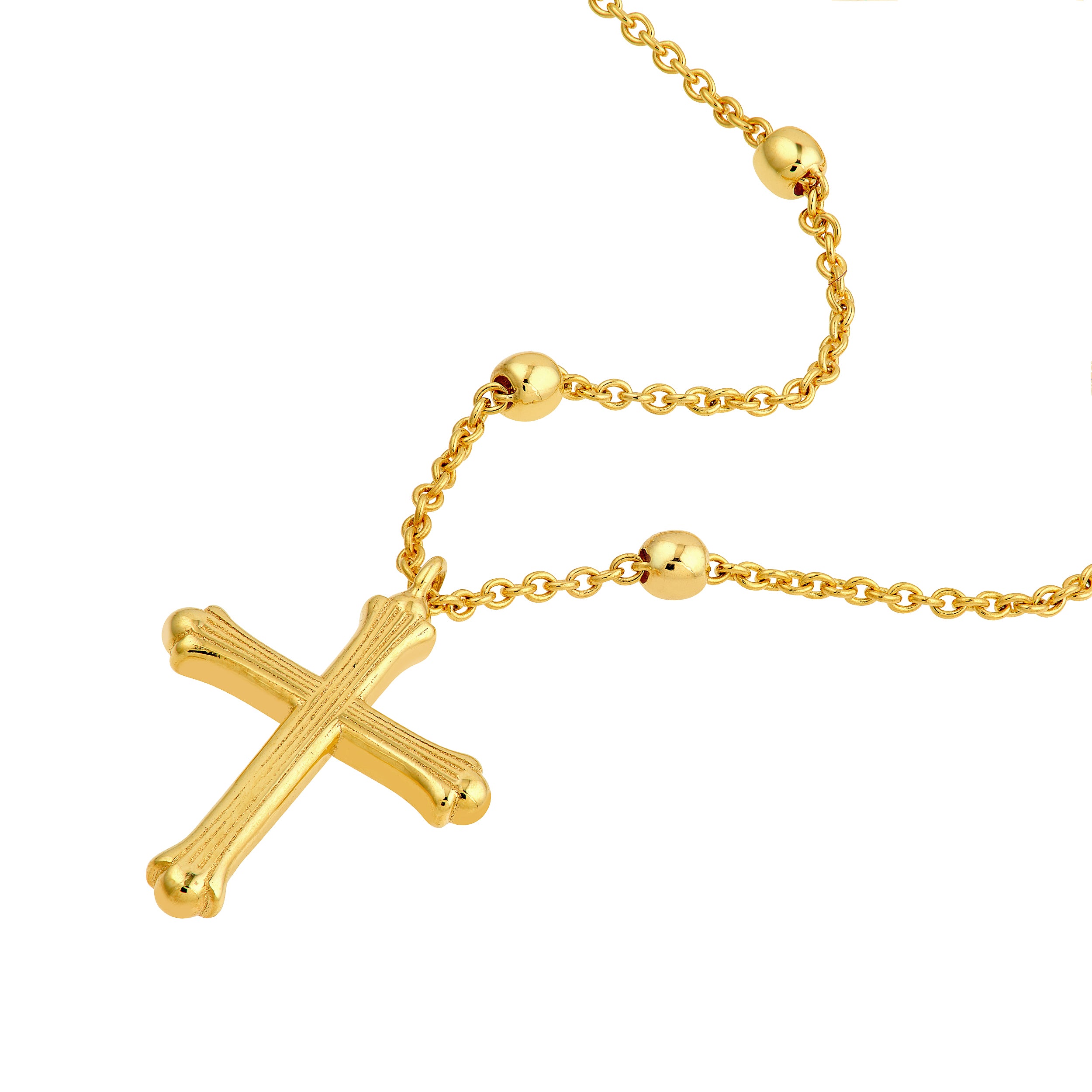 14K Yellow Gold Bead Station Cross Pendant Necklace Birmingham Jewelry Necklace Birmingham Jewelry 