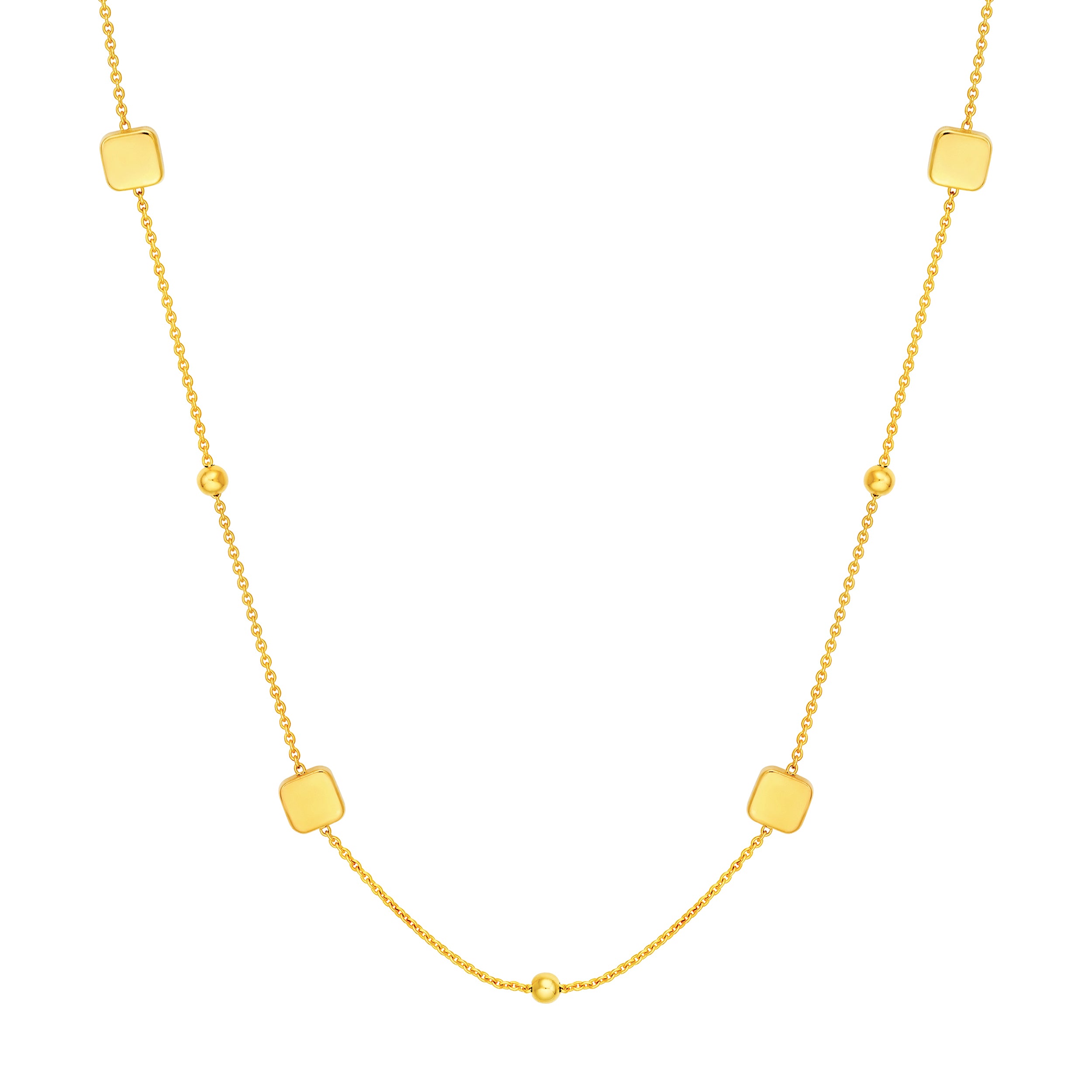 14K Yellow Gold Square and Round Bead Station Necklace Birmingham Jewelry Necklace Birmingham Jewelry 