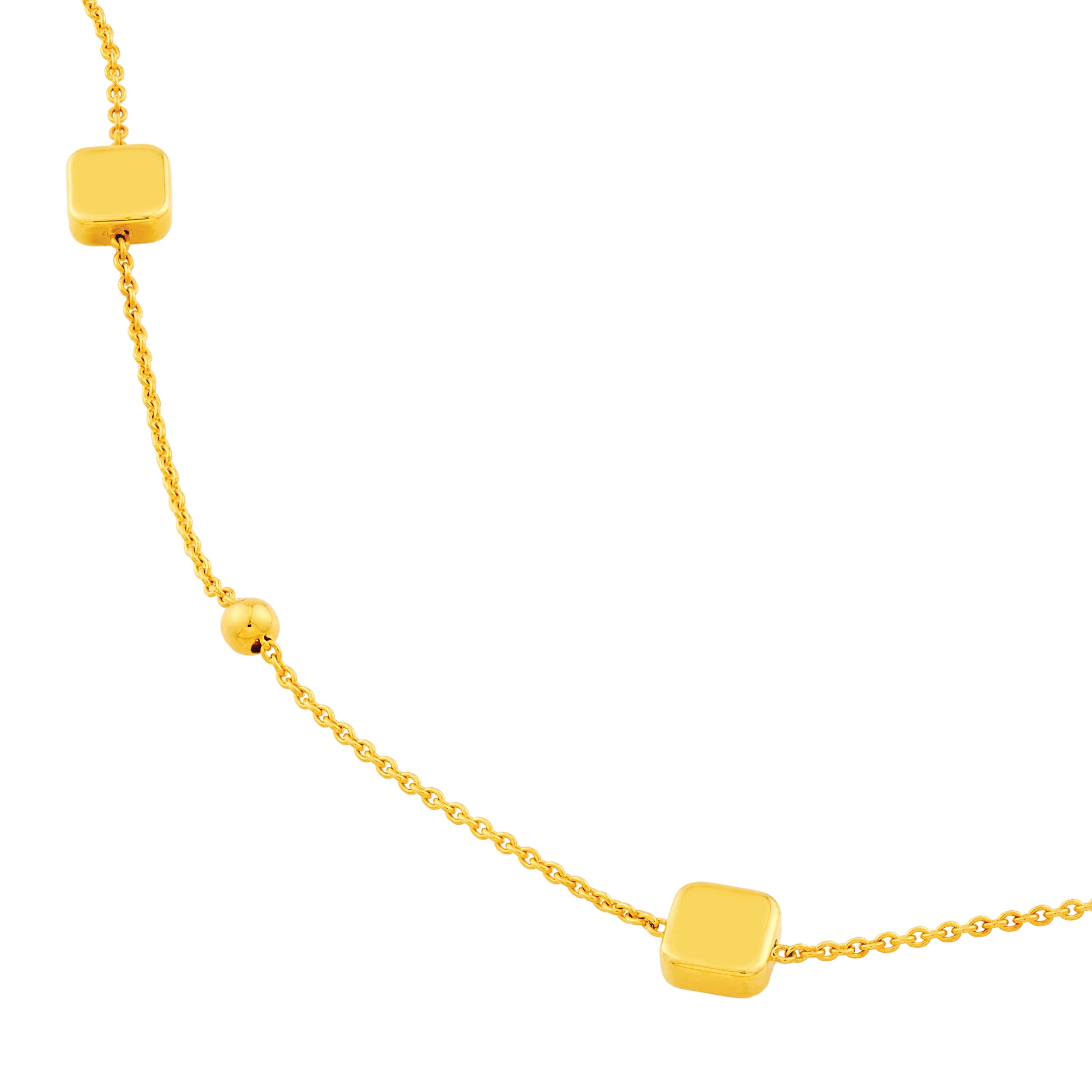 14K Yellow Gold Square and Round Bead Station Necklace Birmingham Jewelry Necklace Birmingham Jewelry 