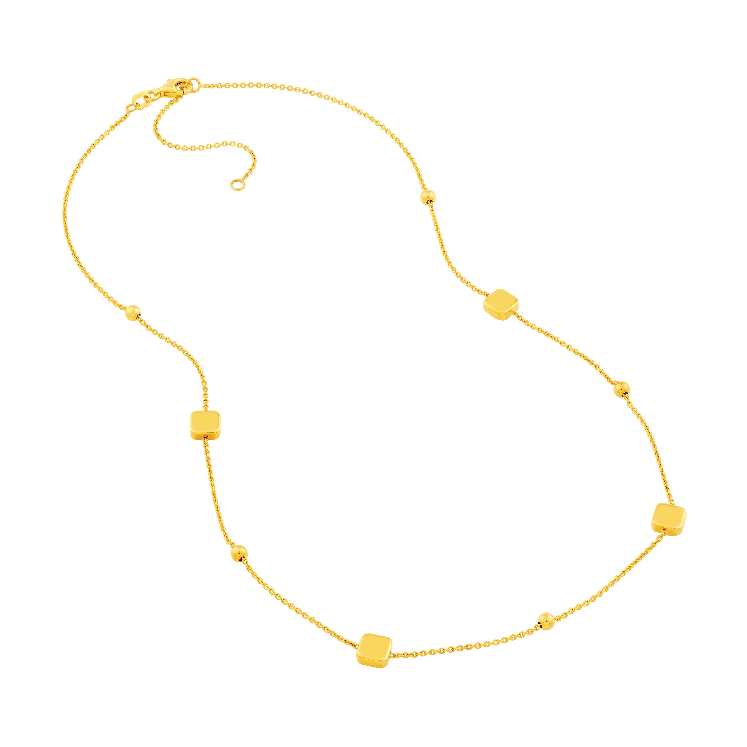 14K Yellow Gold Square and Round Bead Station Necklace Birmingham Jewelry Necklace Birmingham Jewelry 