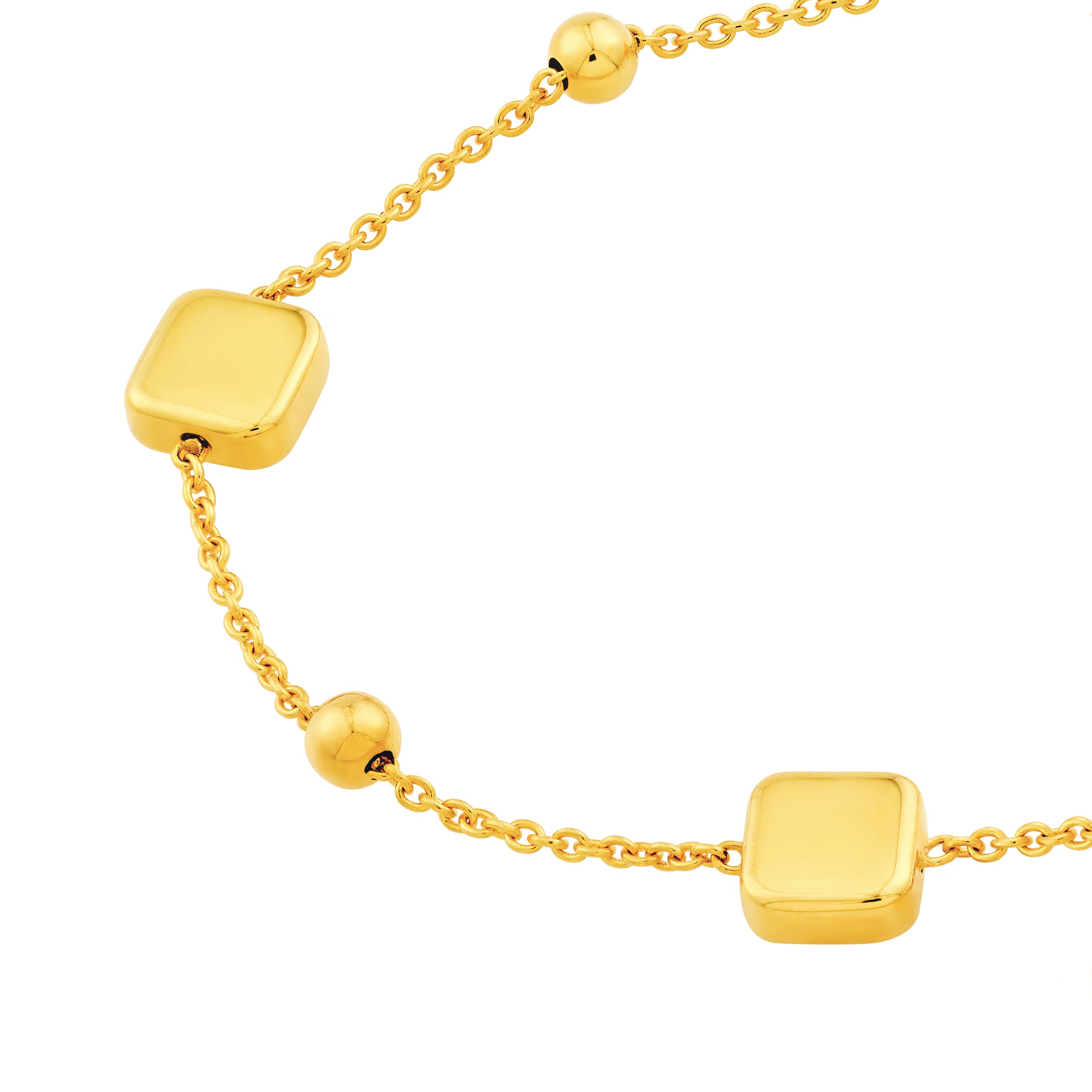 14K Yellow Gold Square and Round Bead Station Bracelet Birmingham Jewelry Bracelet Birmingham Jewelry 