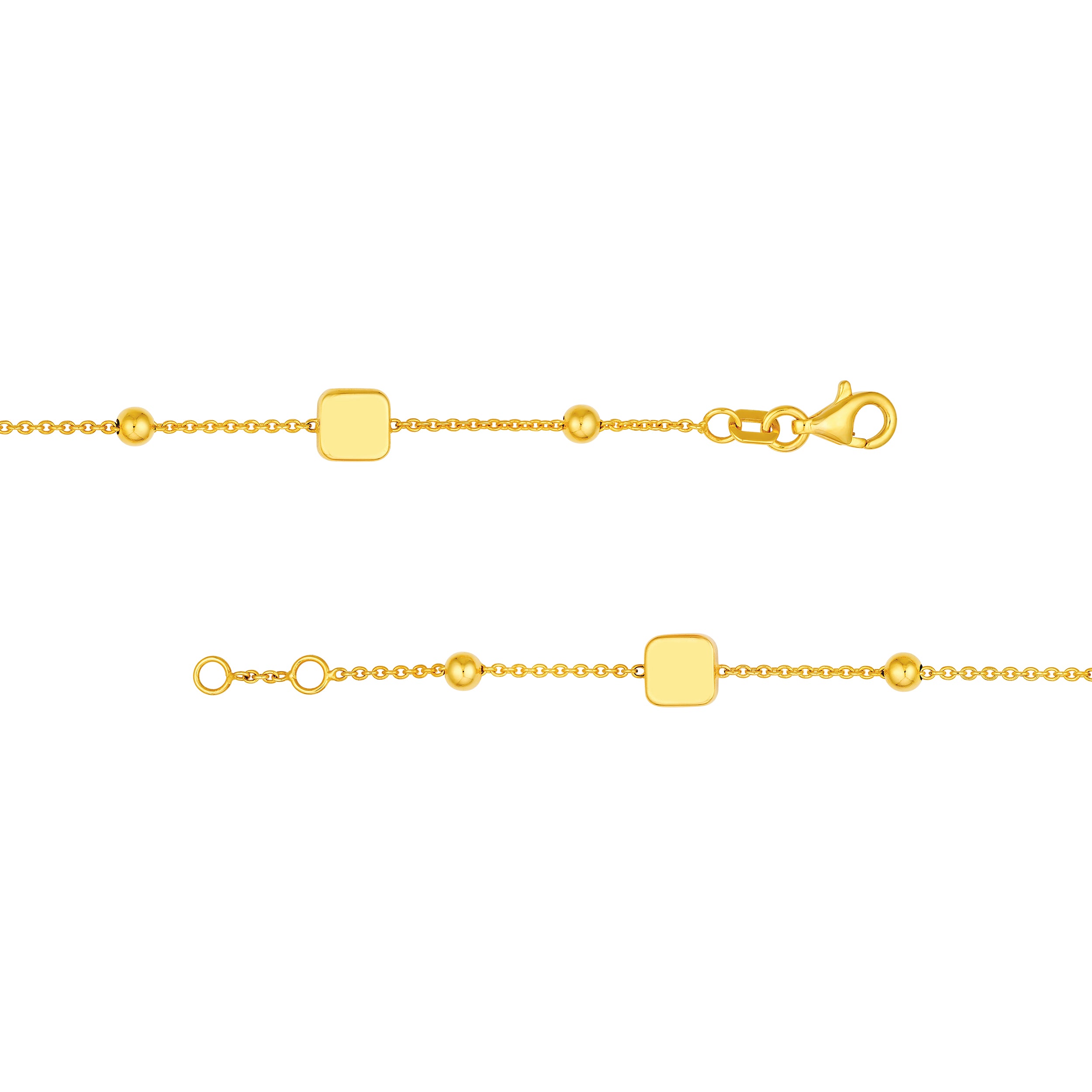 14K Yellow Gold Square and Round Bead Station Bracelet Birmingham Jewelry Bracelet Birmingham Jewelry 