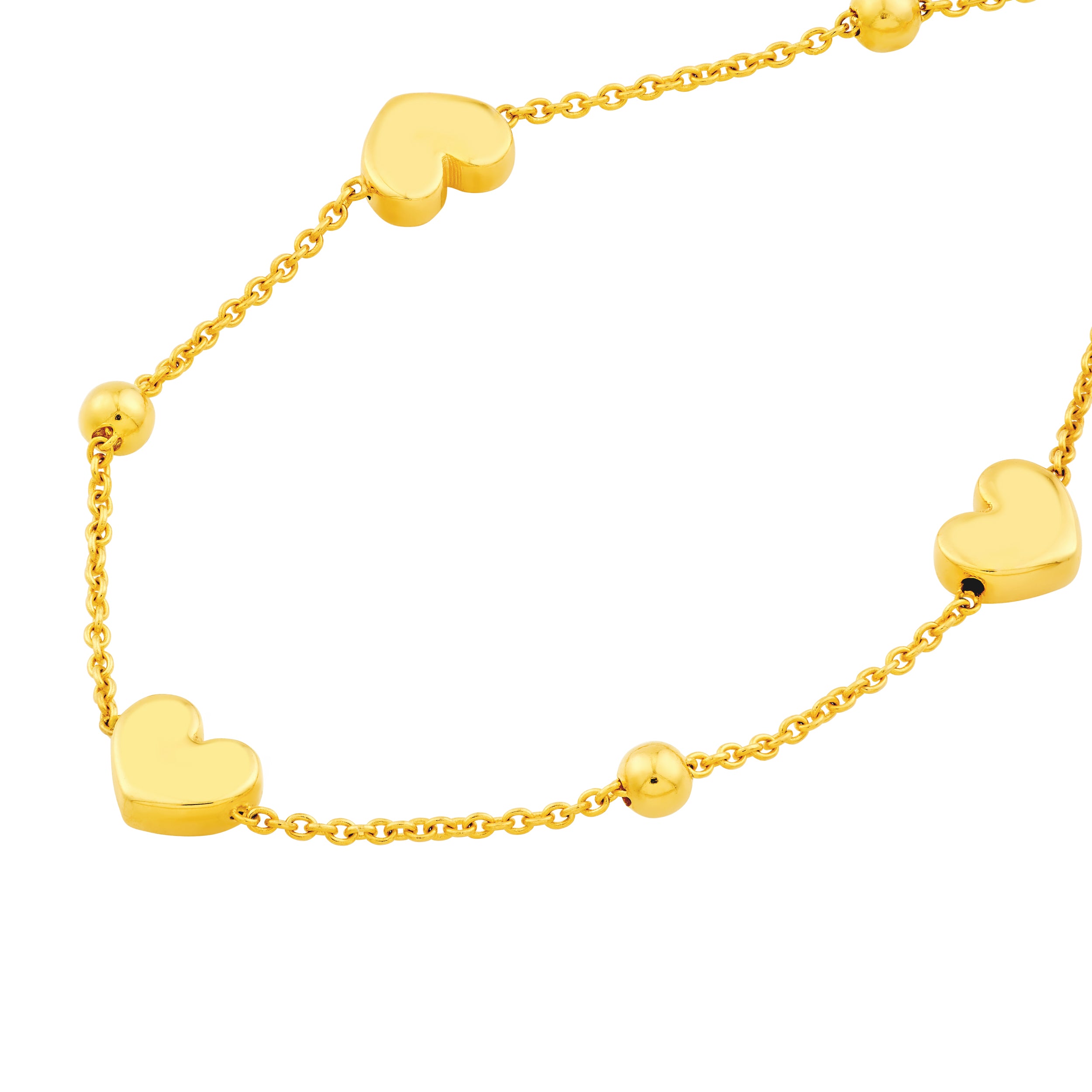 14K Yellow Gold Heart and Round Bead Station Bracelet Birmingham Jewelry Bracelet Birmingham Jewelry 