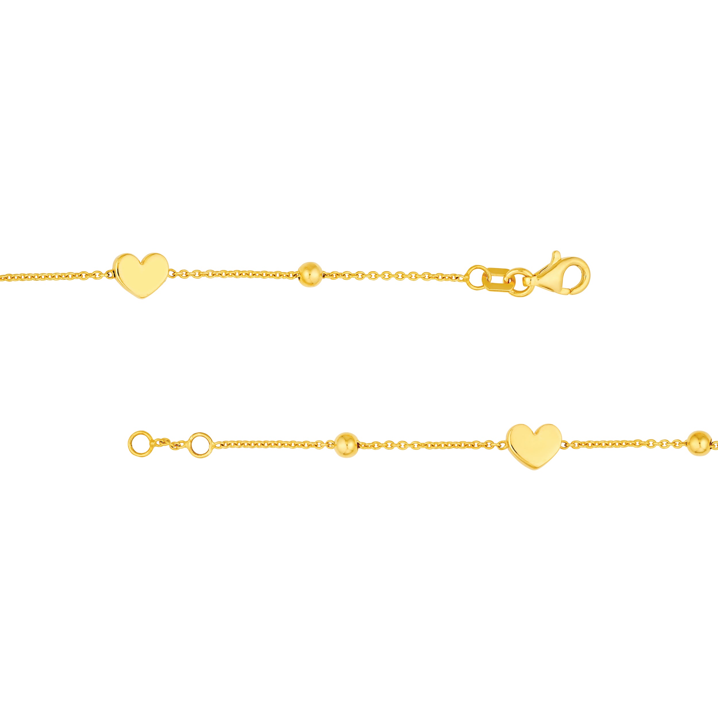 14K Yellow Gold Heart and Round Bead Station Bracelet Birmingham Jewelry Bracelet Birmingham Jewelry 