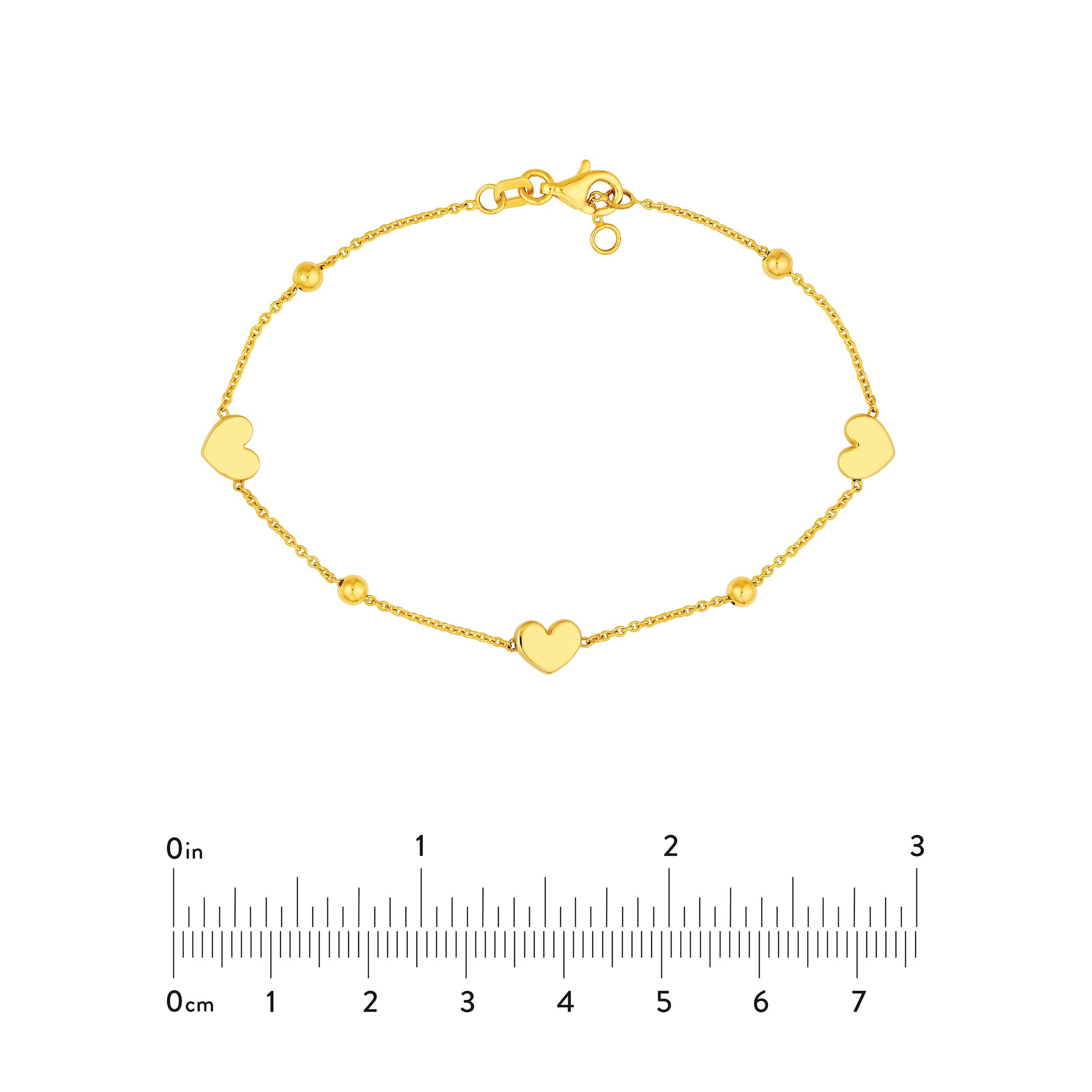 14K Yellow Gold Heart and Round Bead Station Bracelet Birmingham Jewelry Bracelet Birmingham Jewelry 