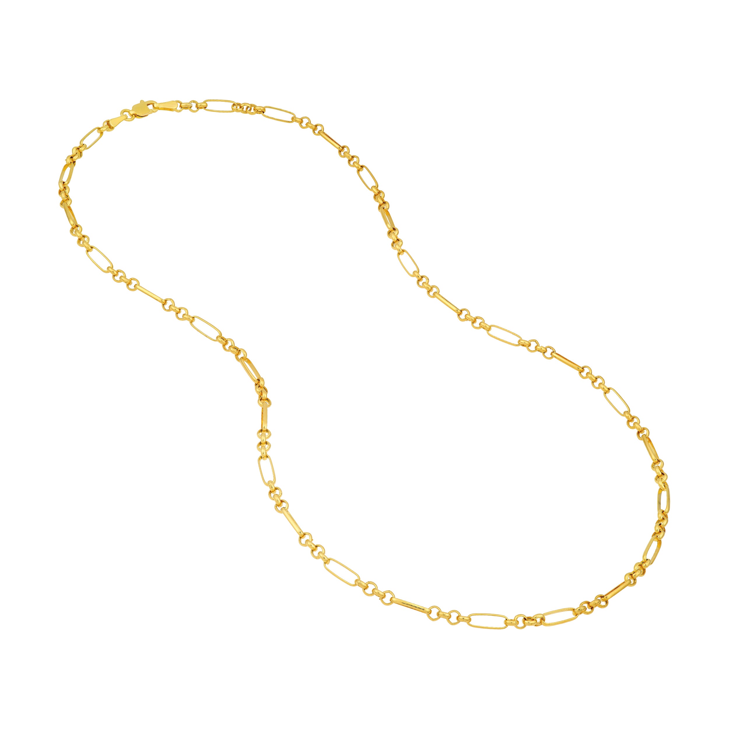 14K Yellow Gold 4+1 Round Oval Link Chain