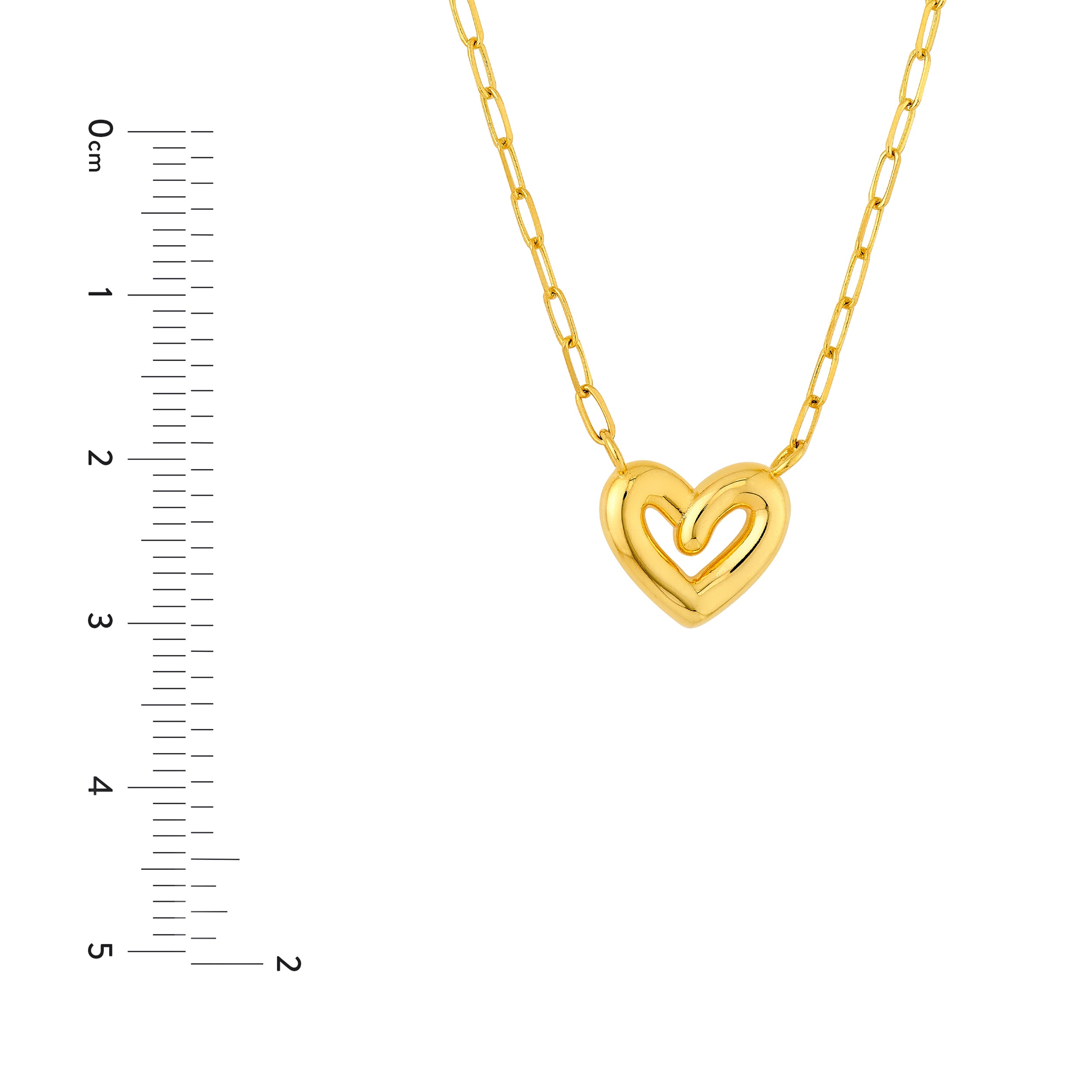 14K Yellow Gold Puff Heart Paper Clip Necklace