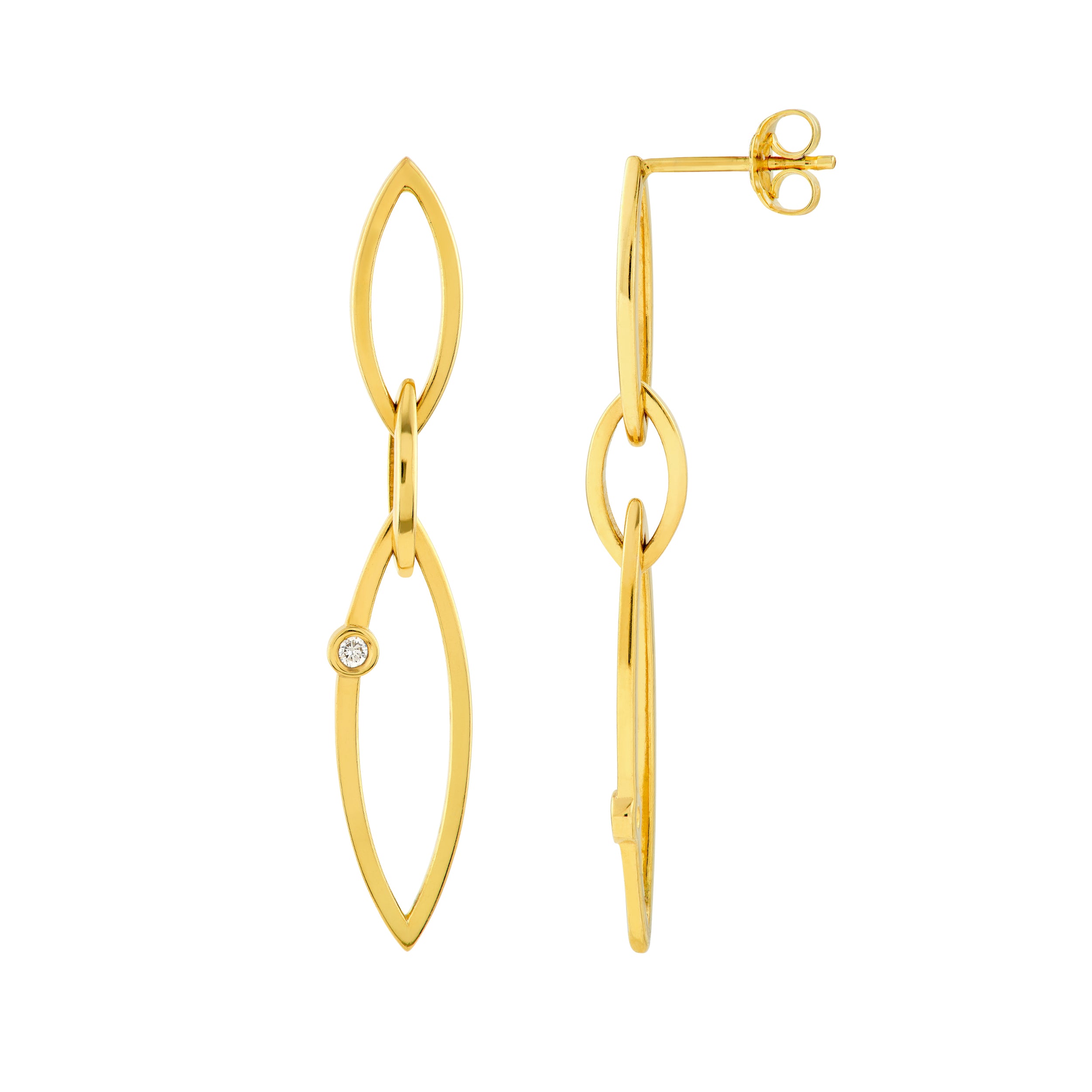 14K Yellow Gold 1/20tcw Diamond Marquise Triple Link Dangle Earrings Birmingham Jewelry Earrings Birmingham Jewelry 