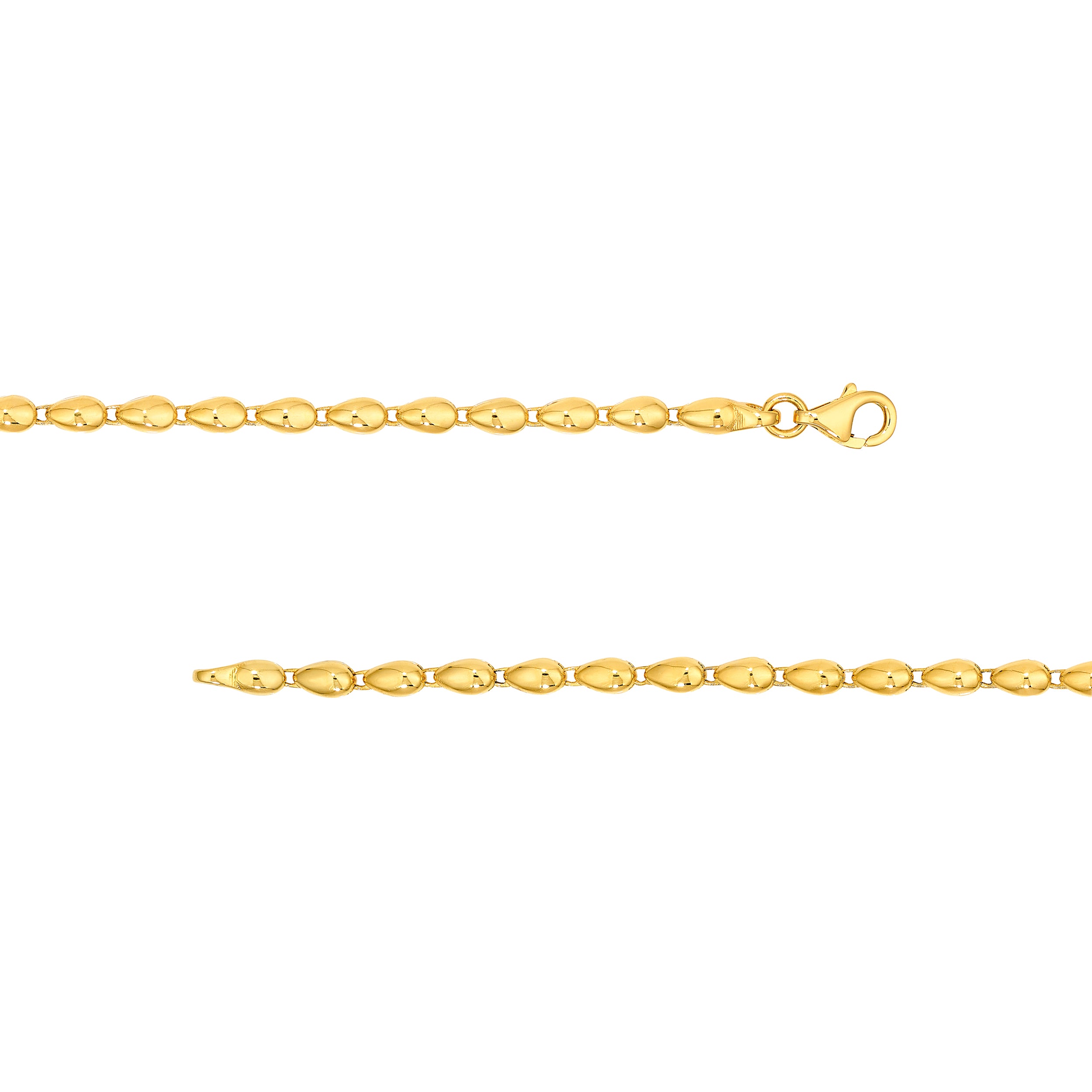 14K Yellow Gold Mini Puffy Teardrop Chain Bracelet
