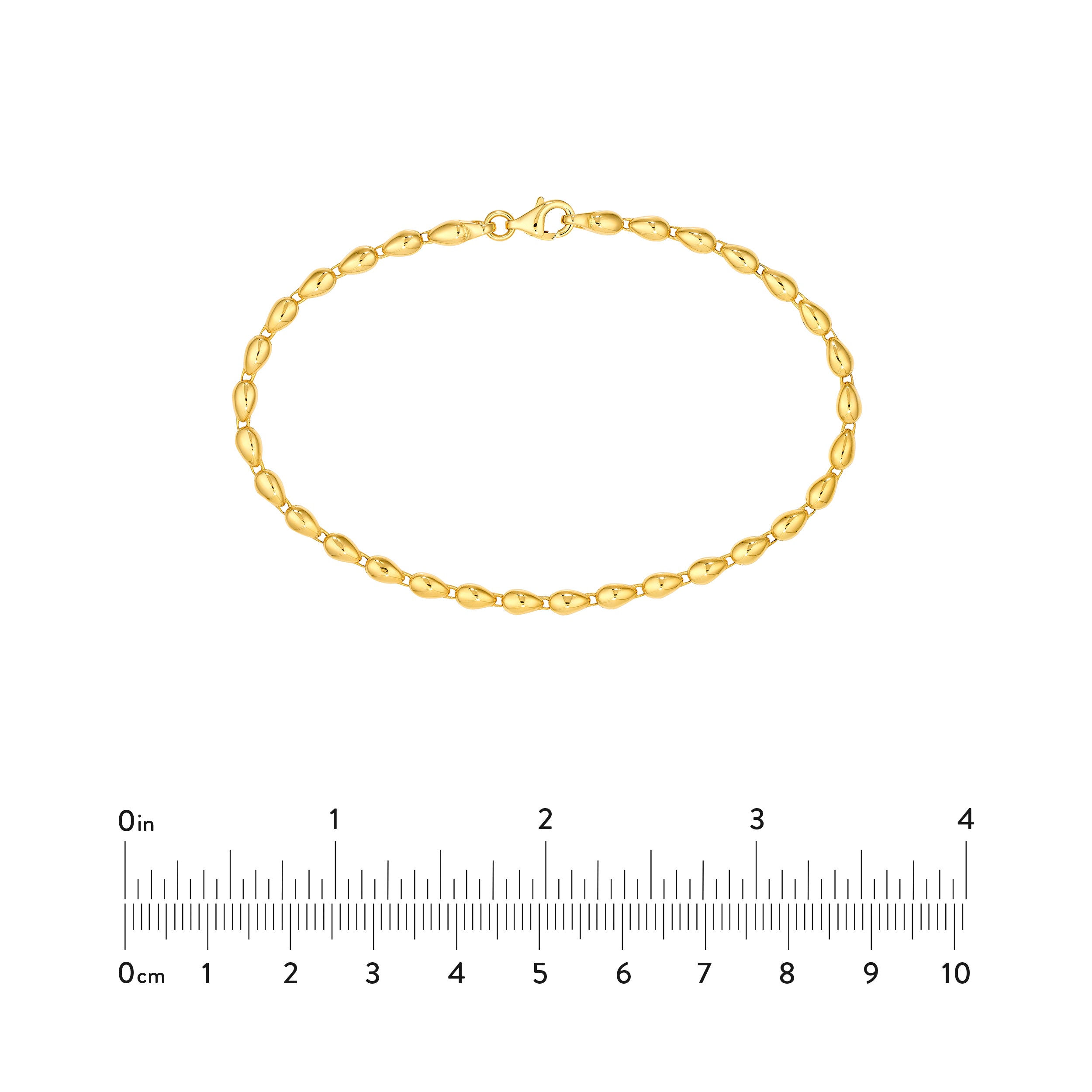 14K Yellow Gold Mini Puffy Teardrop Chain Bracelet