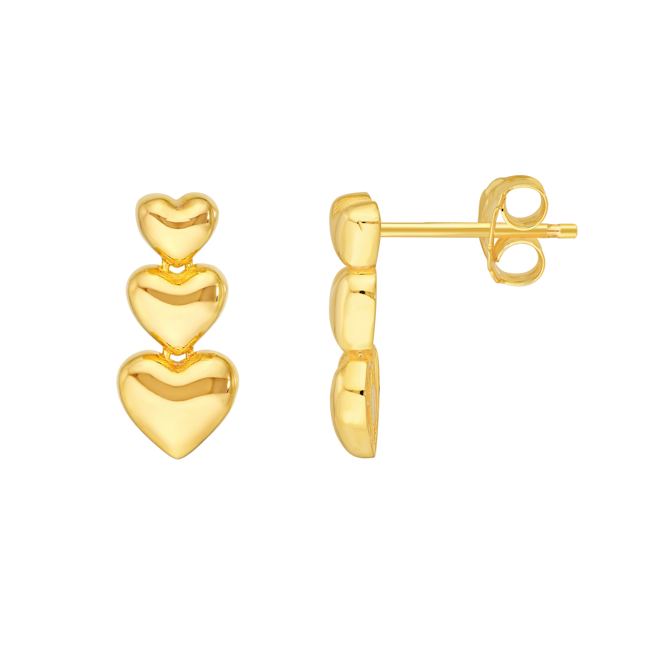14K Yellow Gold Graduated Puffy Heart Dangle Earrings Birmingham Jewelry Earrings Birmingham Jewelry 
