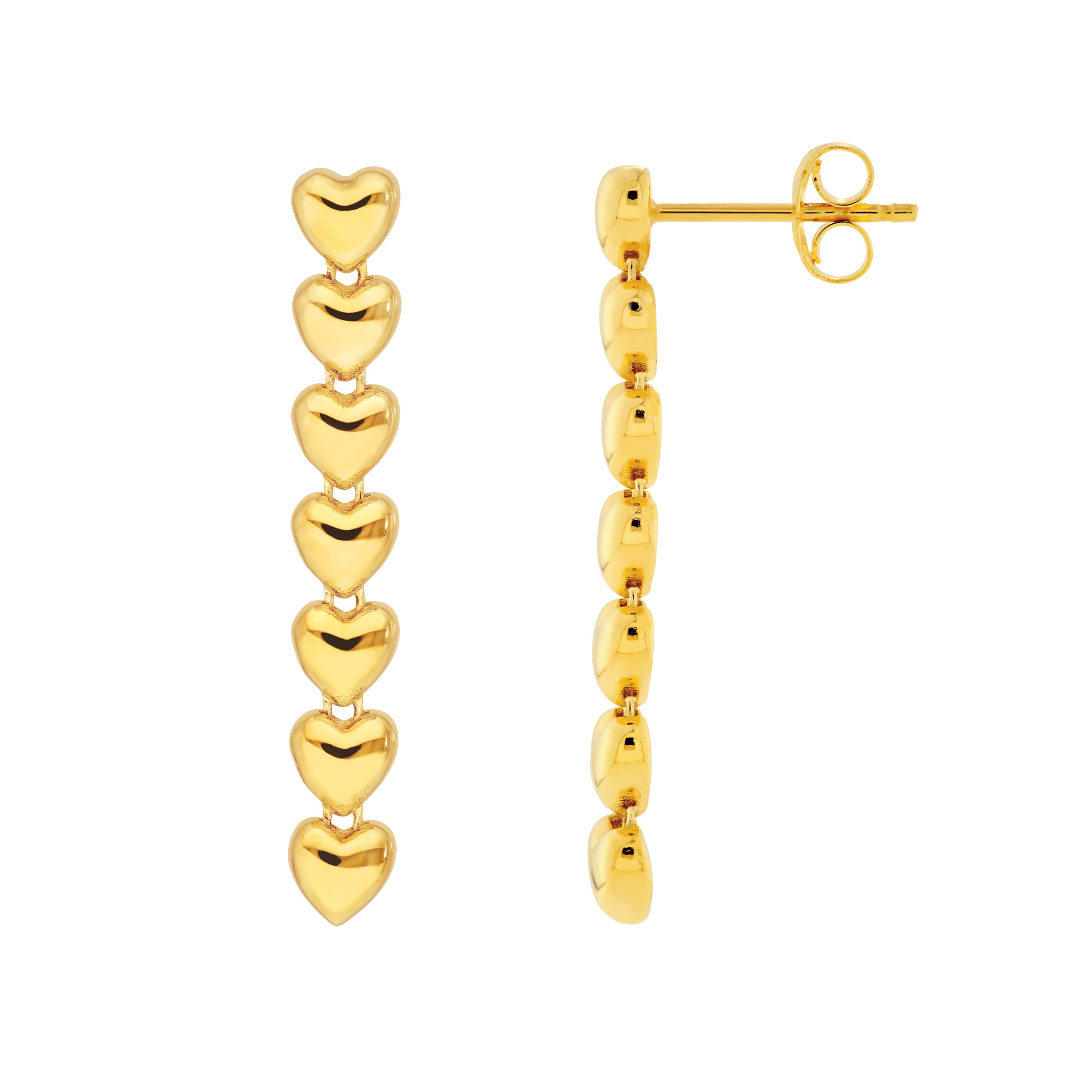 14K Yellow Gold Puffy Heart String Dangle Earrings Birmingham Jewelry Earrings Birmingham Jewelry 