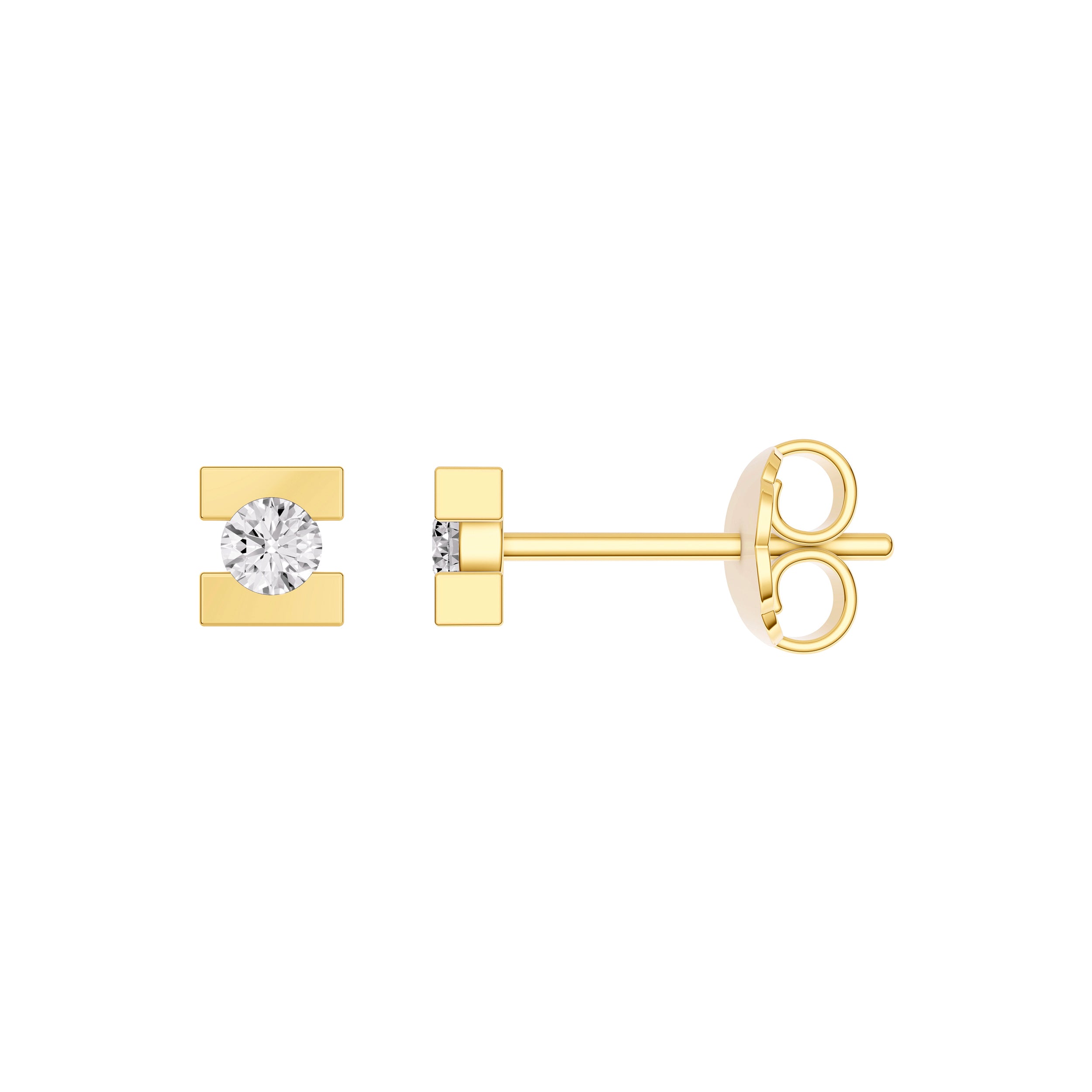 14K Yellow Gold 0.125tcw Diamond Split Square Stud Earrings