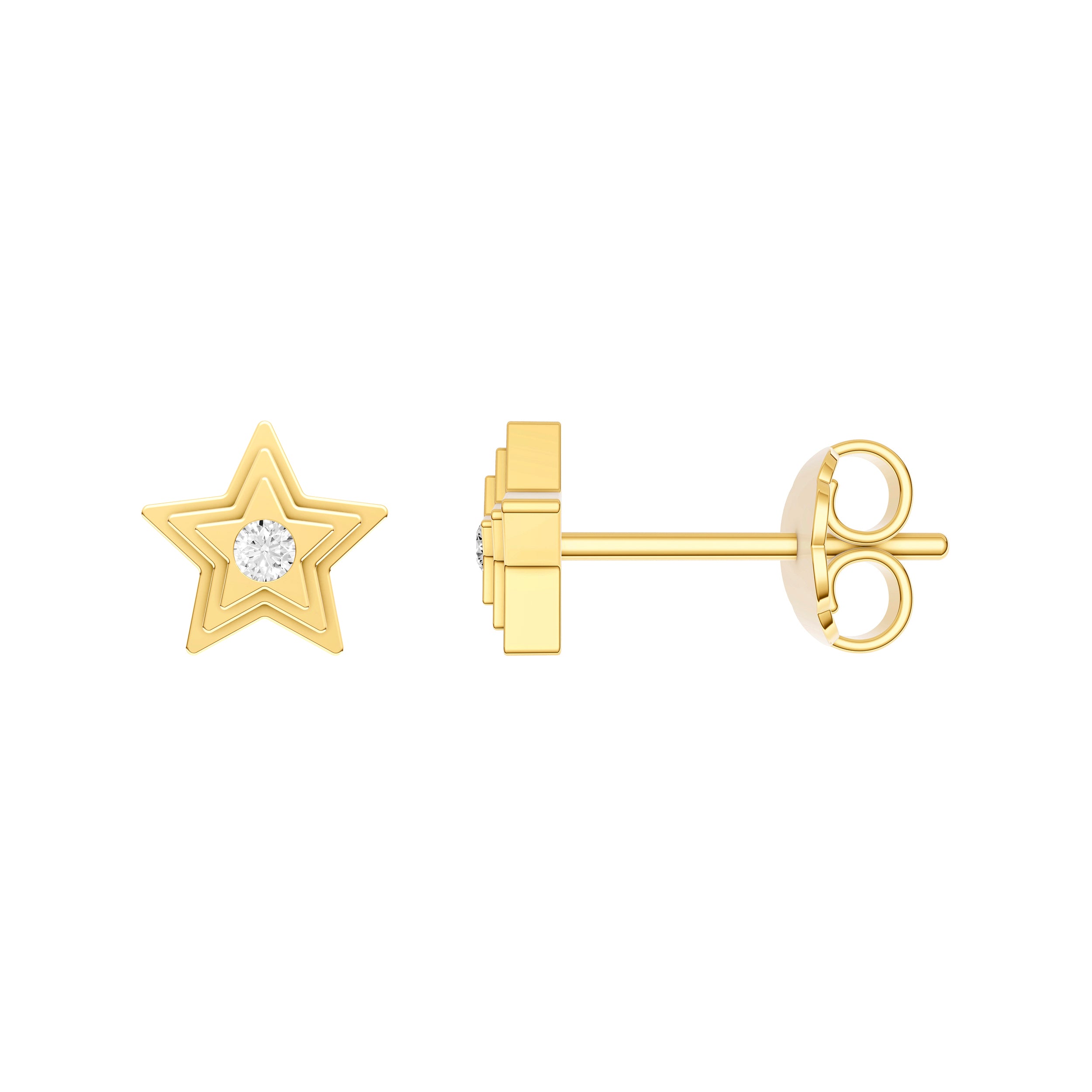 14K Yellow Gold 3pt Diamond Star Shape Stud Earrings