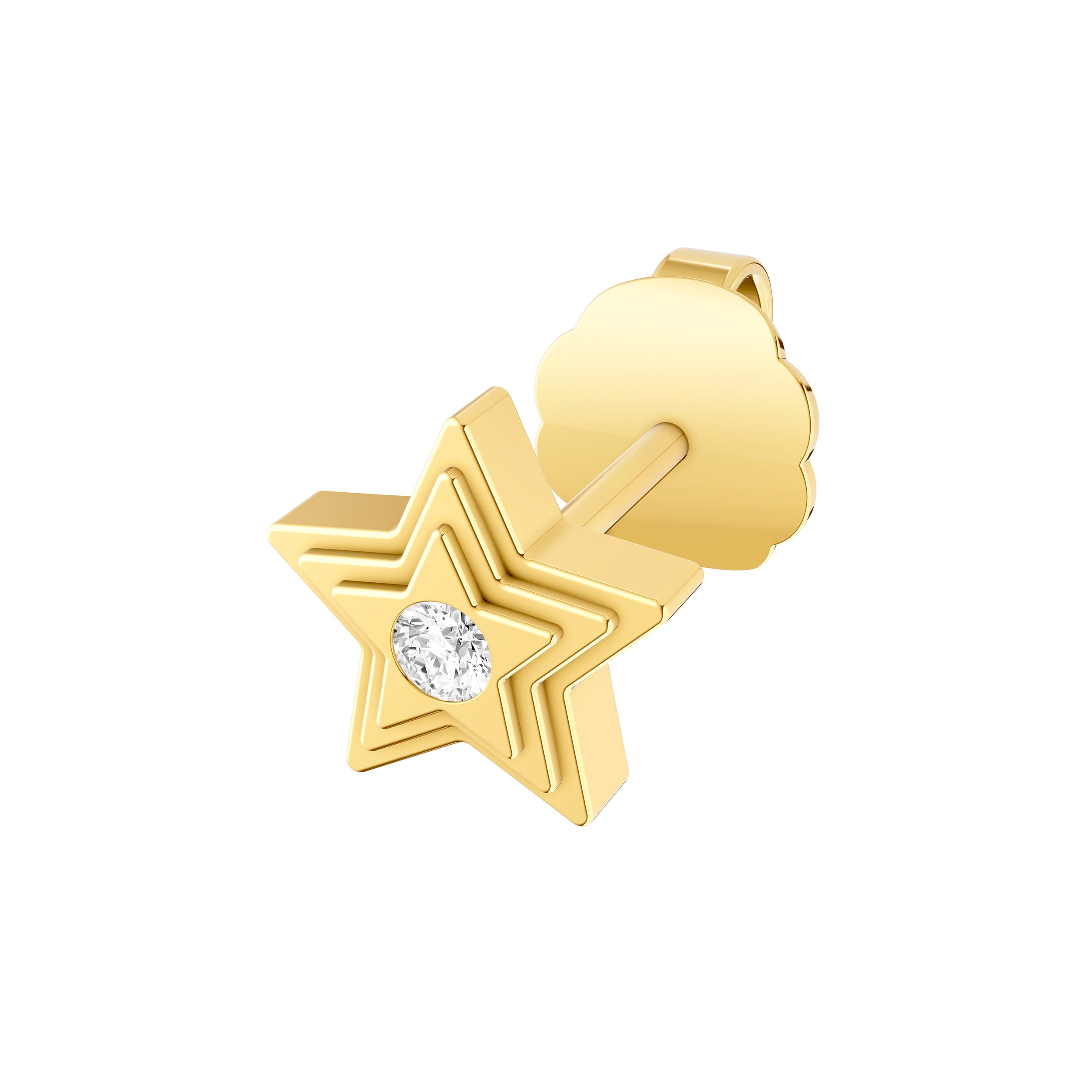 14K Yellow Gold 3pt Diamond Star Shape Stud Earrings