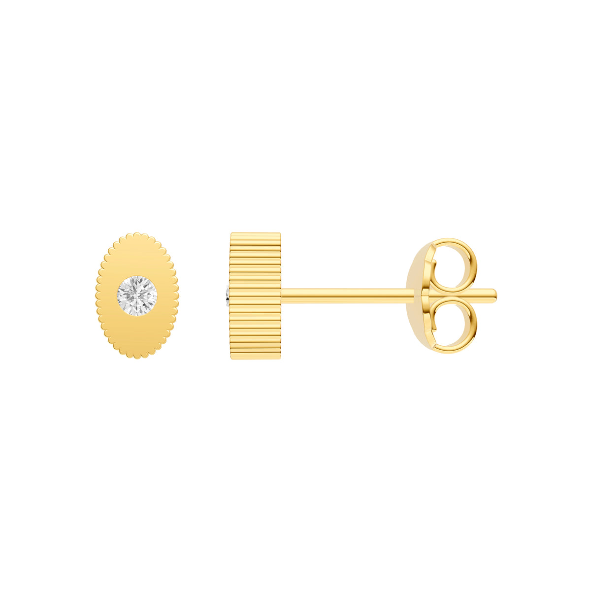 14K Yellow Gold 1/20tcw Diamond Oval Ridge Edge Stud Earrings