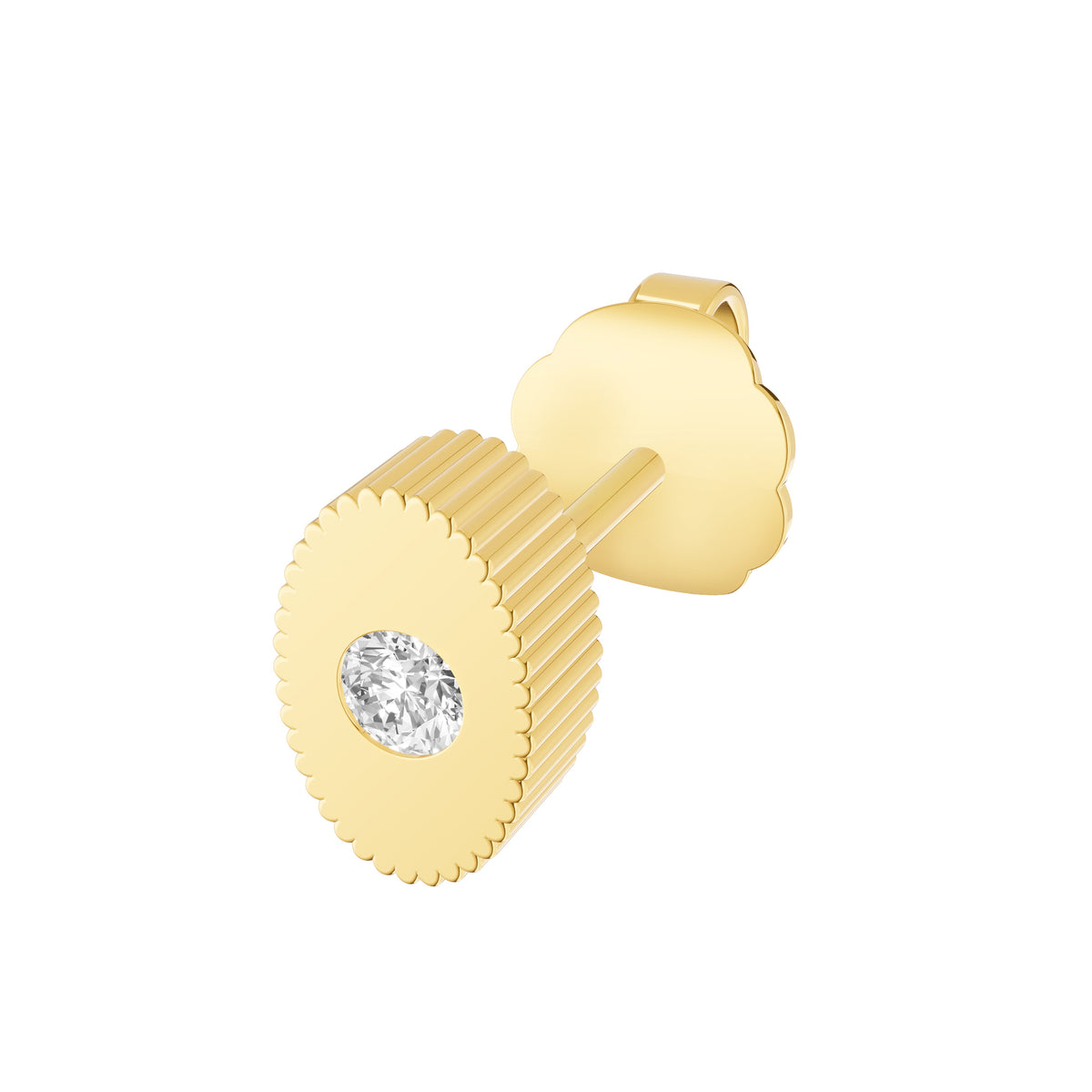 14K Yellow Gold 1/20tcw Diamond Oval Ridge Edge Stud Earrings