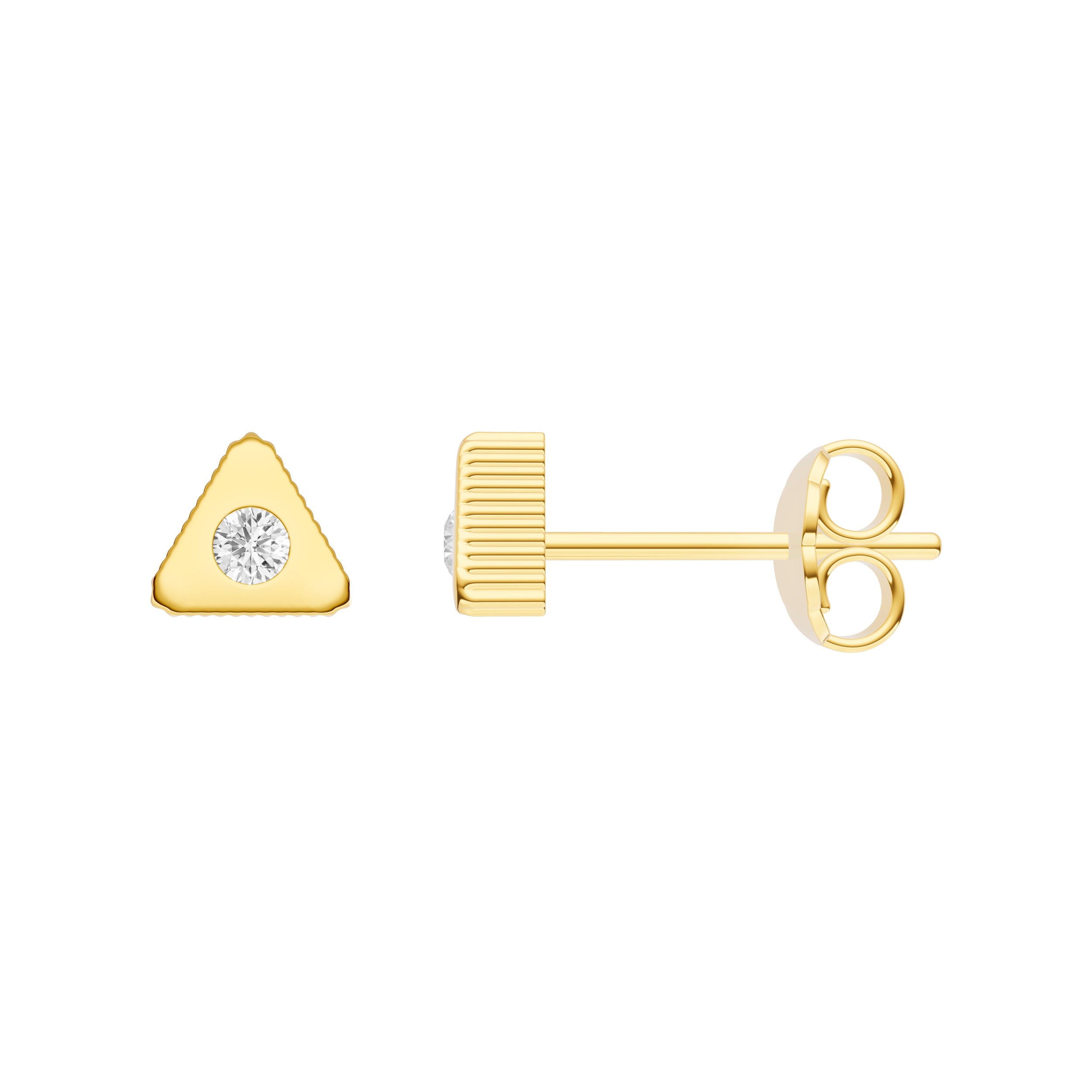 14K Yellow Gold 0.05tcw Triangle Shape Ridge Edge Stud Earrings