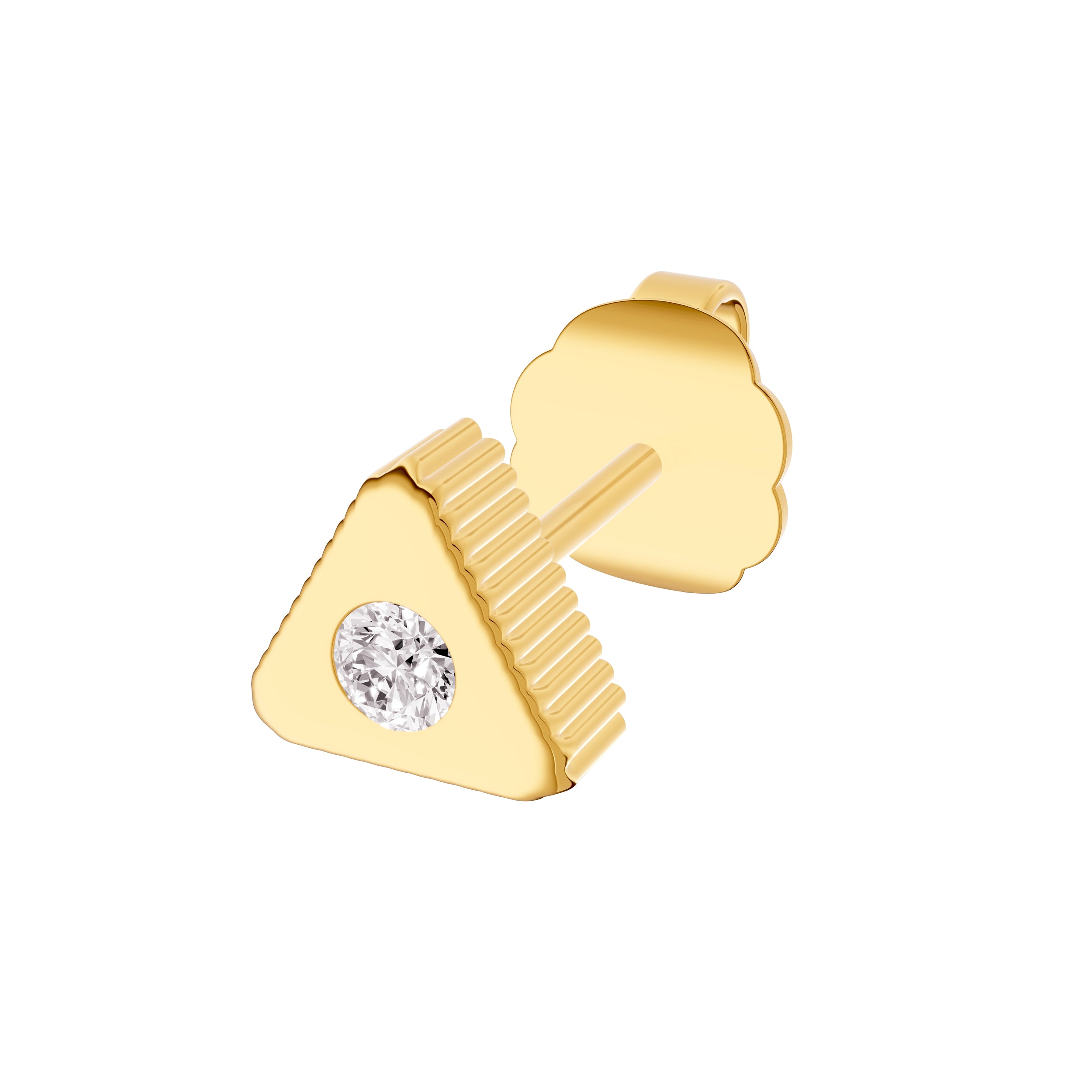 14K Yellow Gold 0.05tcw Triangle Shape Ridge Edge Stud Earrings