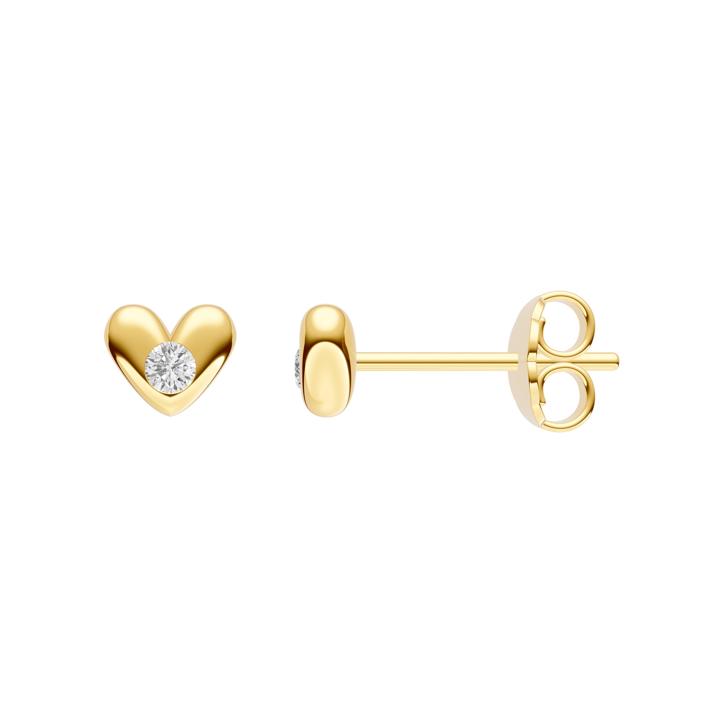 14K Yellow Gold 0.05tcw Diamond Puff Heart Stud Earrings